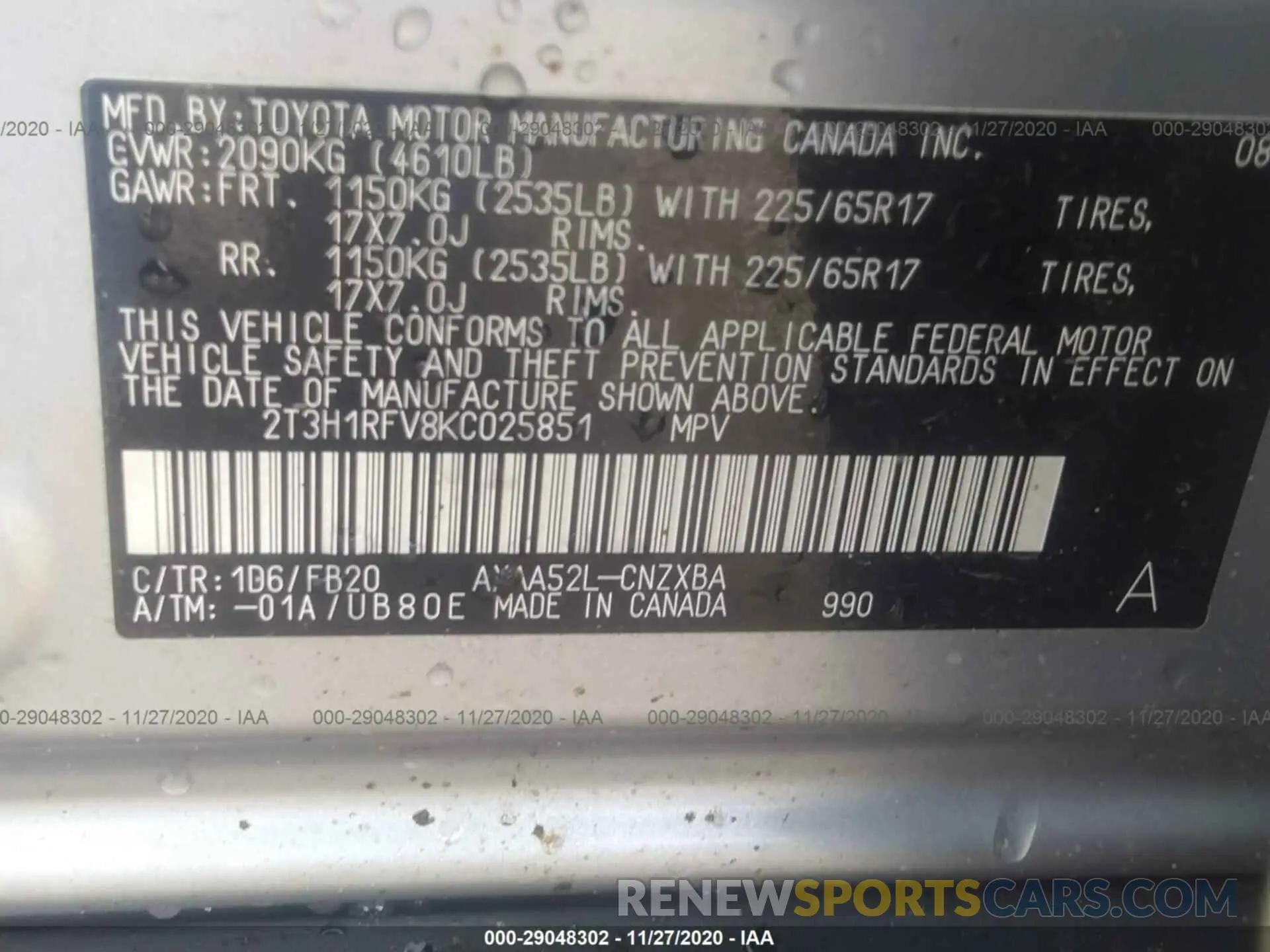 9 Photograph of a damaged car 2T3H1RFV8KC025851 TOYOTA RAV4 2019