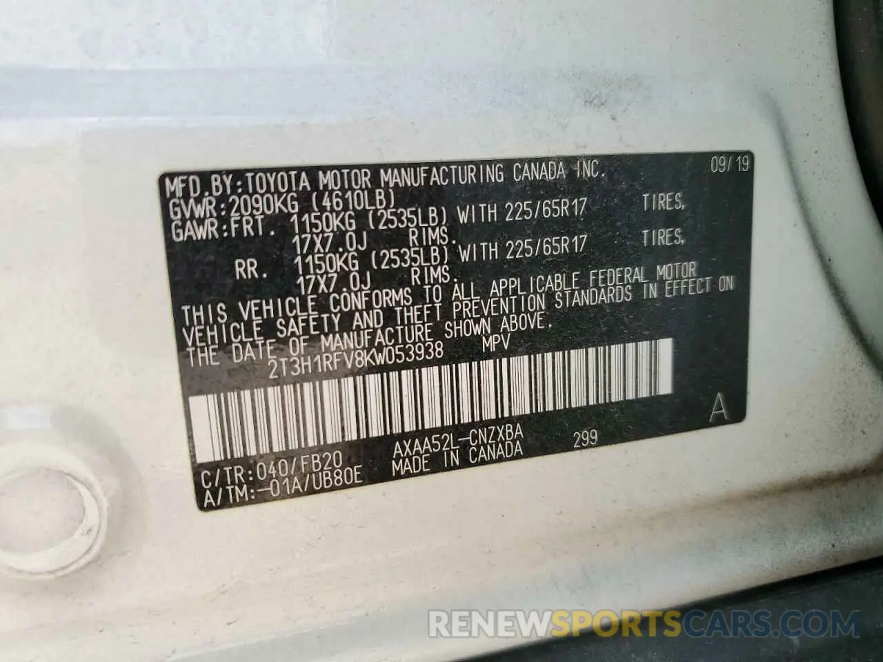 15 Фотография поврежденного автомобиля 2T3H1RFV8KW053938 TOYOTA RAV4 2019