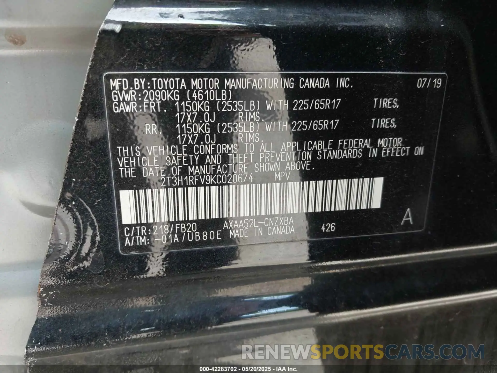 9 Фотография поврежденного автомобиля 2T3H1RFV9KC020674 TOYOTA RAV4 2019