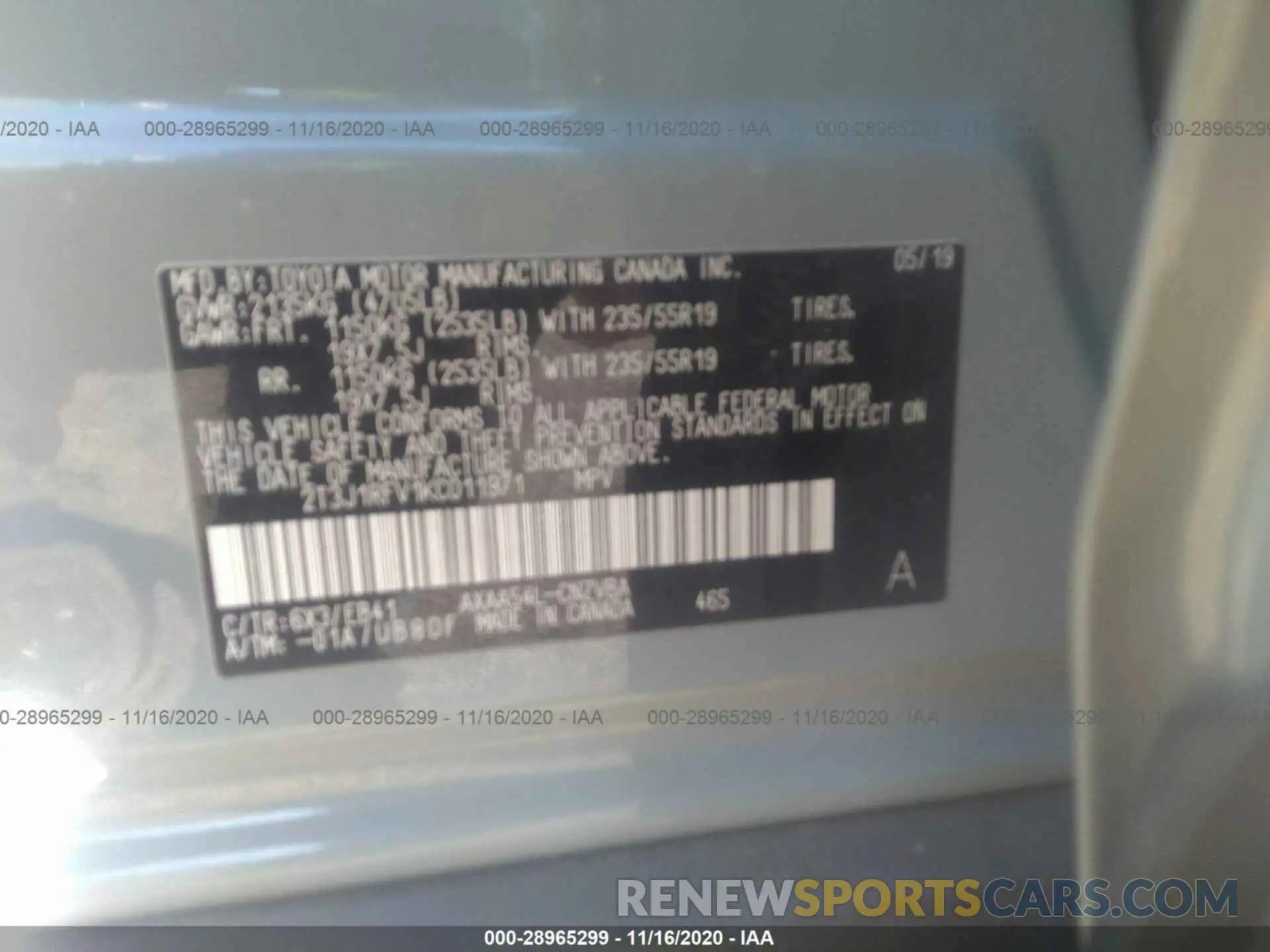 9 Фотография поврежденного автомобиля 2T3J1RFV1KC011971 TOYOTA RAV4 2019