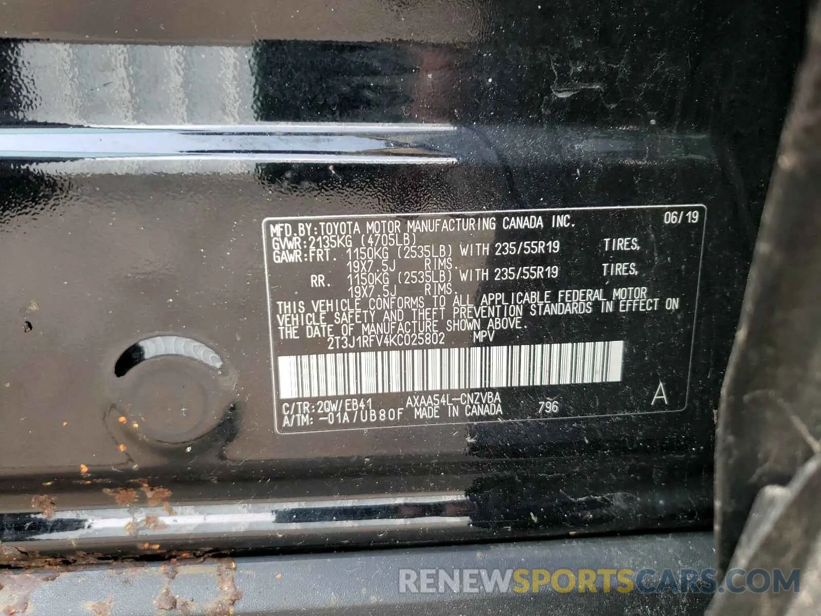 10 Photograph of a damaged car 2T3J1RFV4KC025802 TOYOTA RAV4 2019