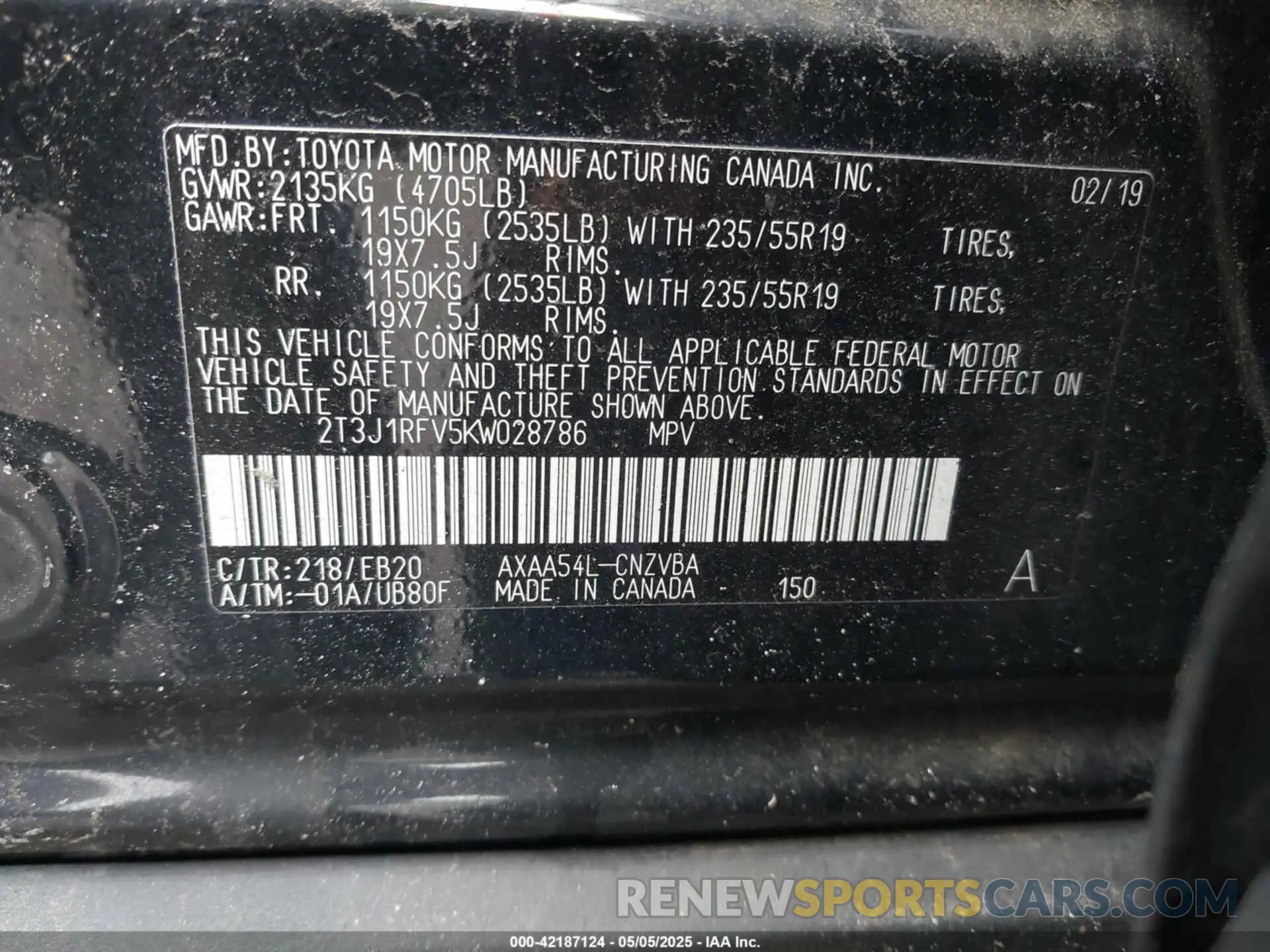 9 Photograph of a damaged car 2T3J1RFV5KW028786 TOYOTA RAV4 2019