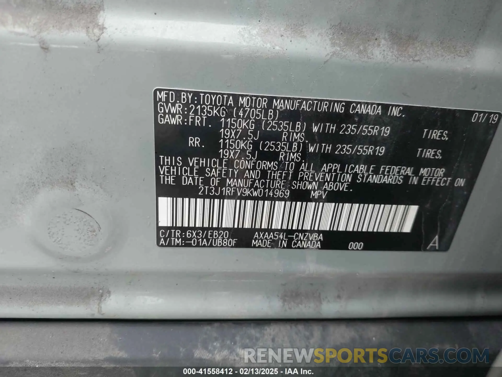 9 Фотография поврежденного автомобиля 2T3J1RFV9KW014969 TOYOTA RAV4 2019
