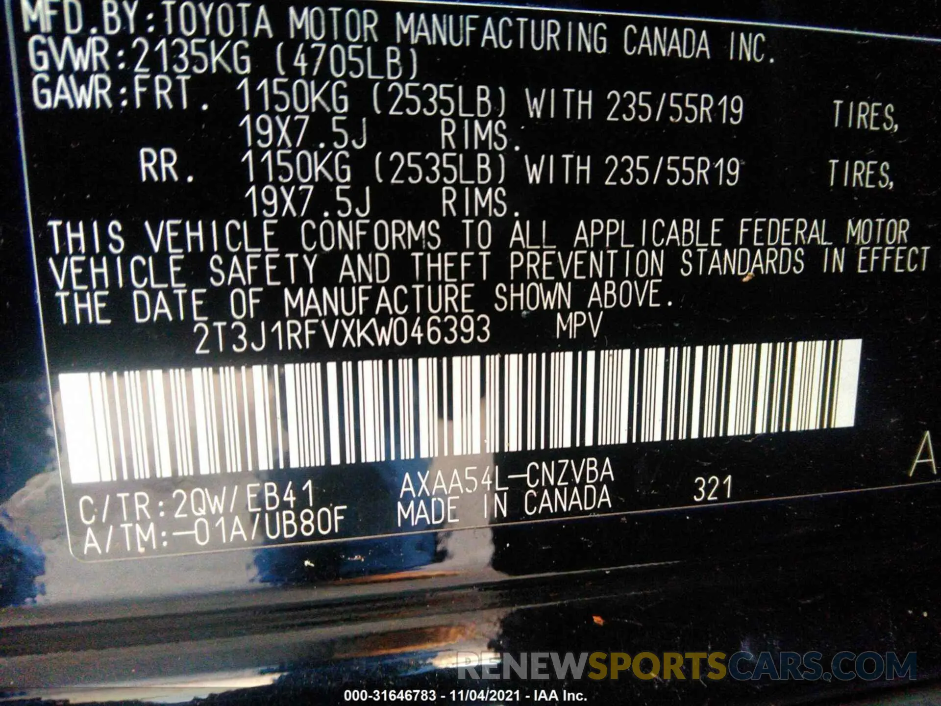 9 Photograph of a damaged car 2T3J1RFVXKW046393 TOYOTA RAV4 2019
