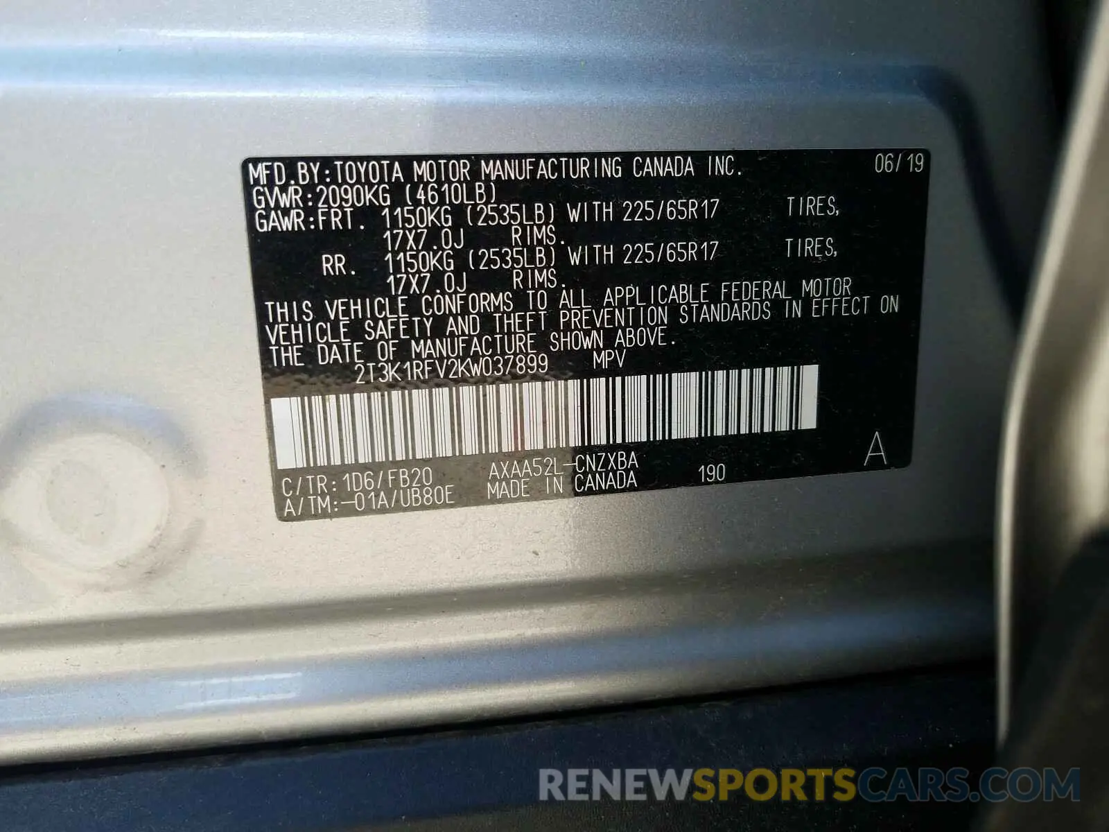 10 Photograph of a damaged car 2T3K1RFV2KW037899 TOYOTA RAV4 2019