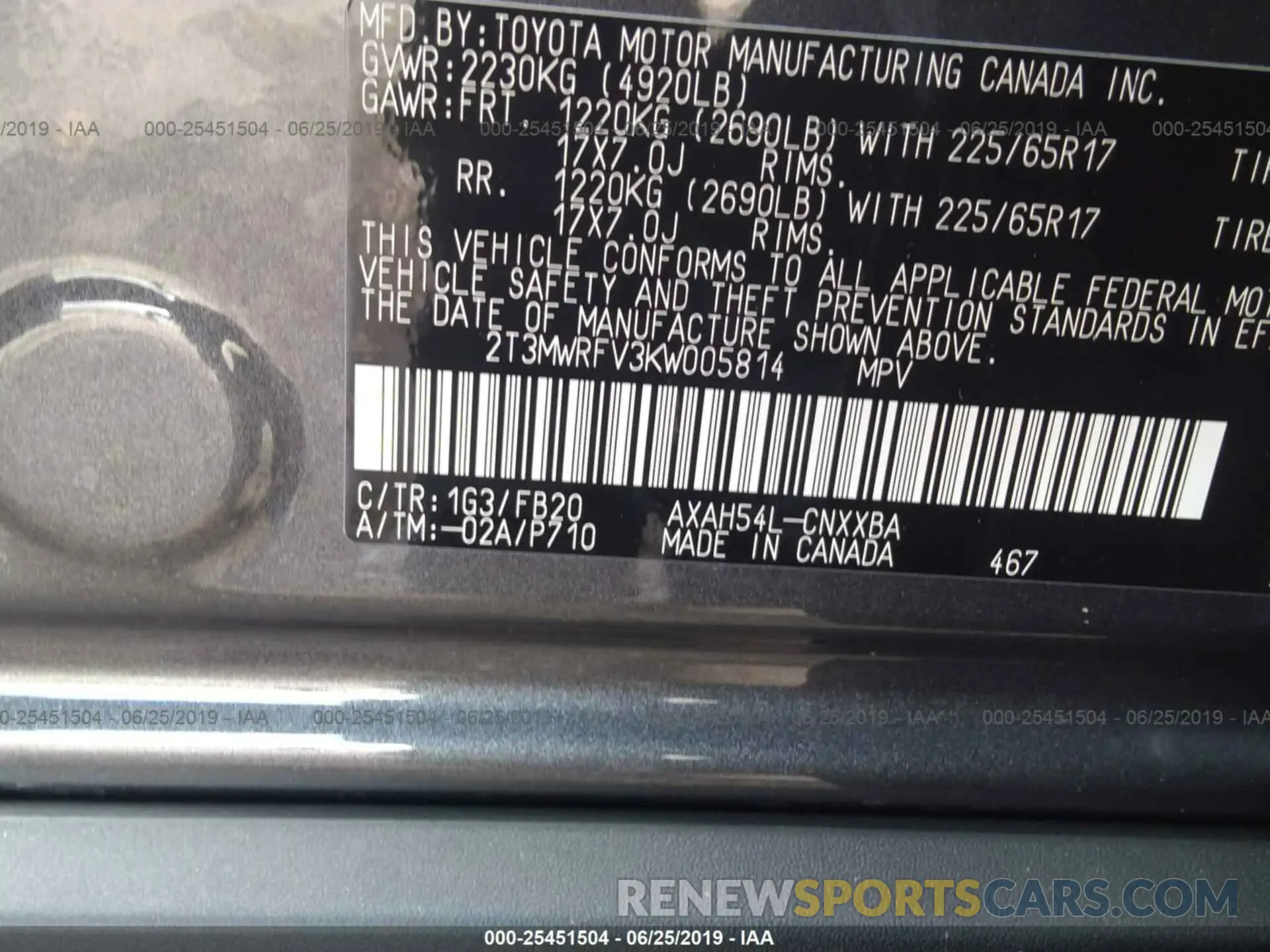 9 Photograph of a damaged car 2T3MWRFV3KW005814 TOYOTA RAV4 2019