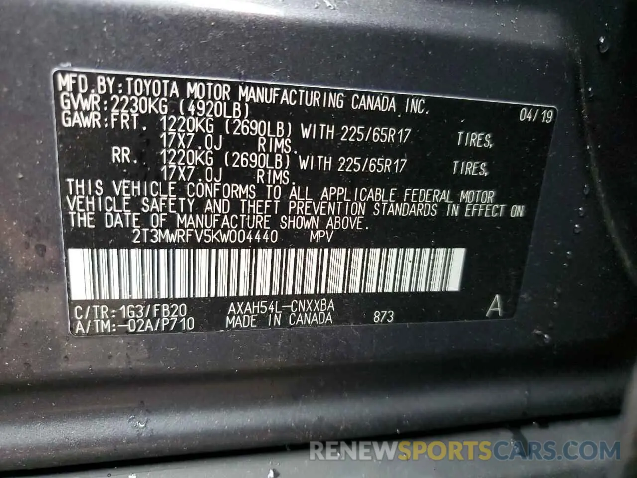 15 Фотография поврежденного автомобиля 2T3MWRFV5KW004440 TOYOTA RAV4 2019
