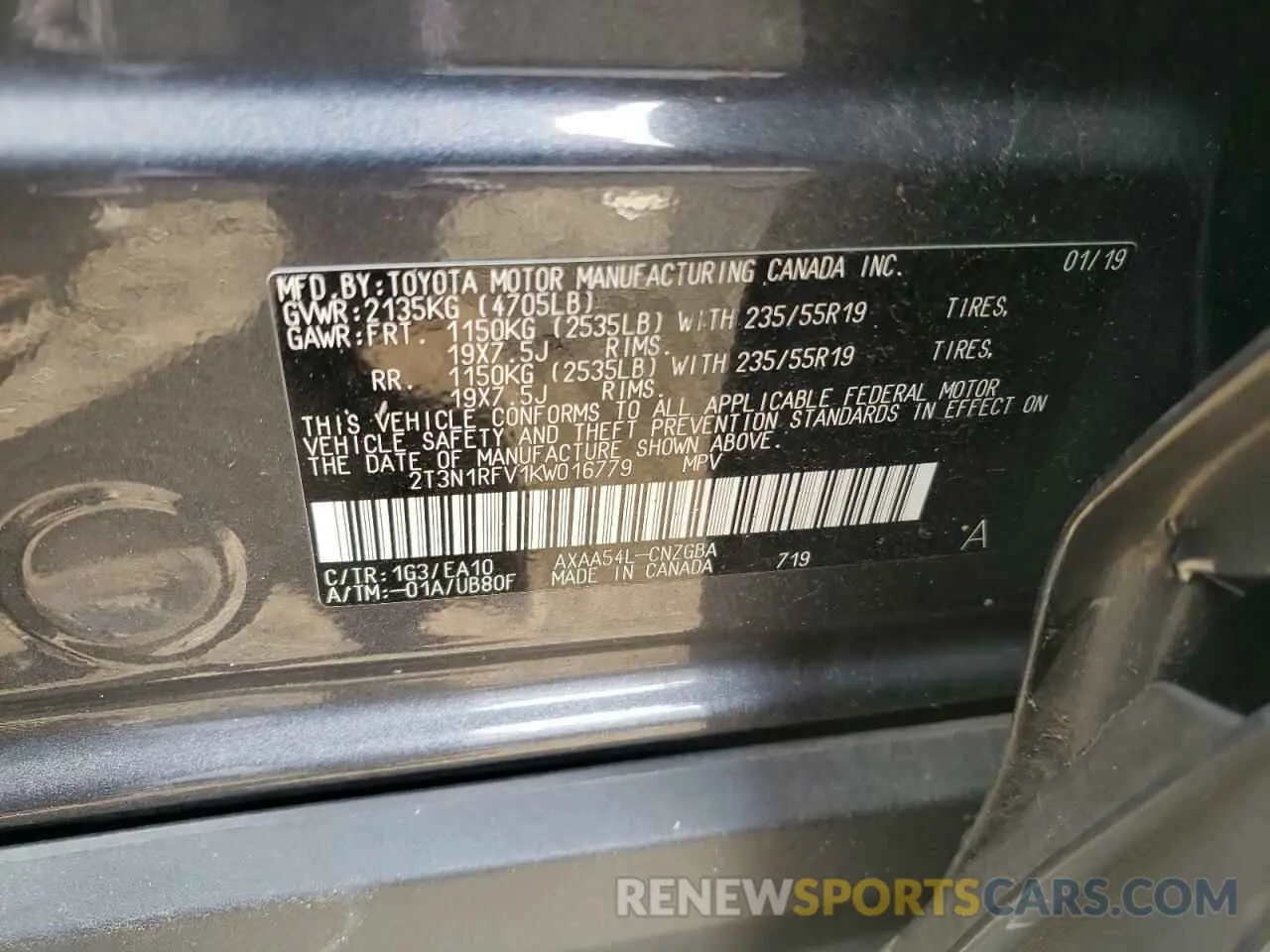 12 Фотография поврежденного автомобиля 2T3N1RFV1KW016779 TOYOTA RAV4 2019