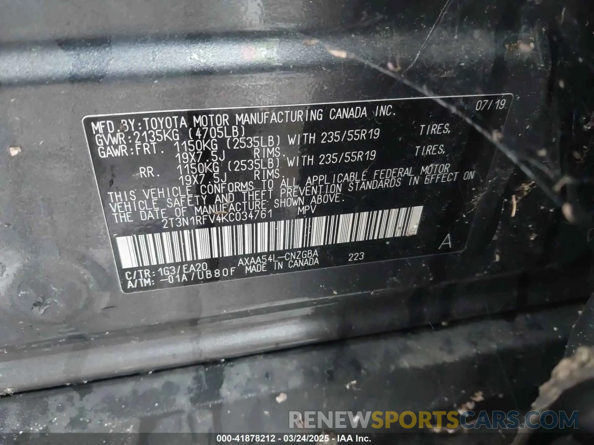 9 Photograph of a damaged car 2T3N1RFV4KC034761 TOYOTA RAV4 2019