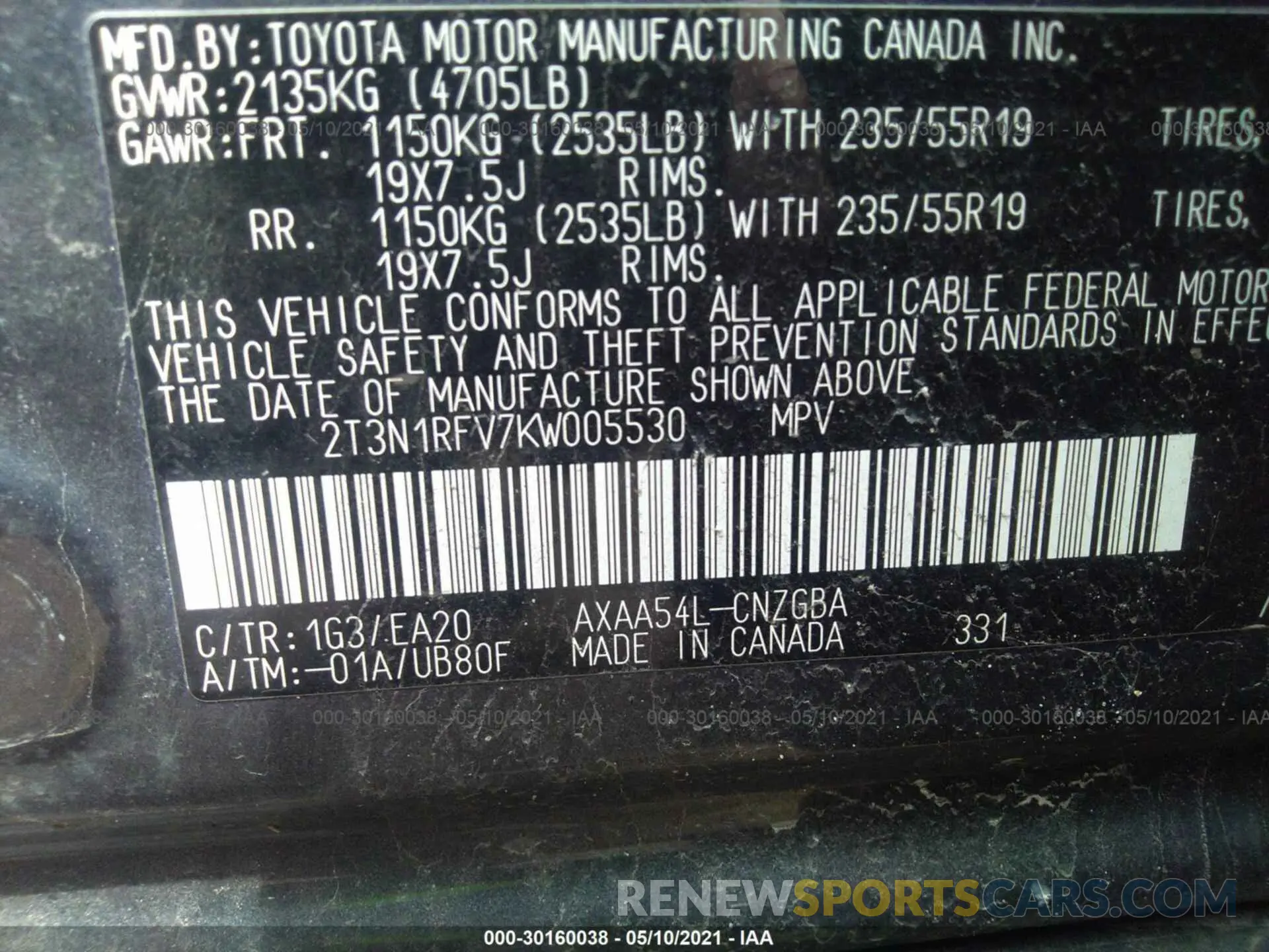 9 Photograph of a damaged car 2T3N1RFV7KW005530 TOYOTA RAV4 2019
