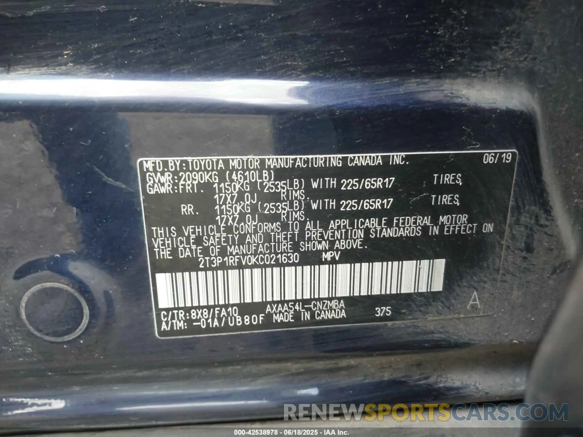 9 Фотография поврежденного автомобиля 2T3P1RFV0KC021630 TOYOTA RAV4 2019