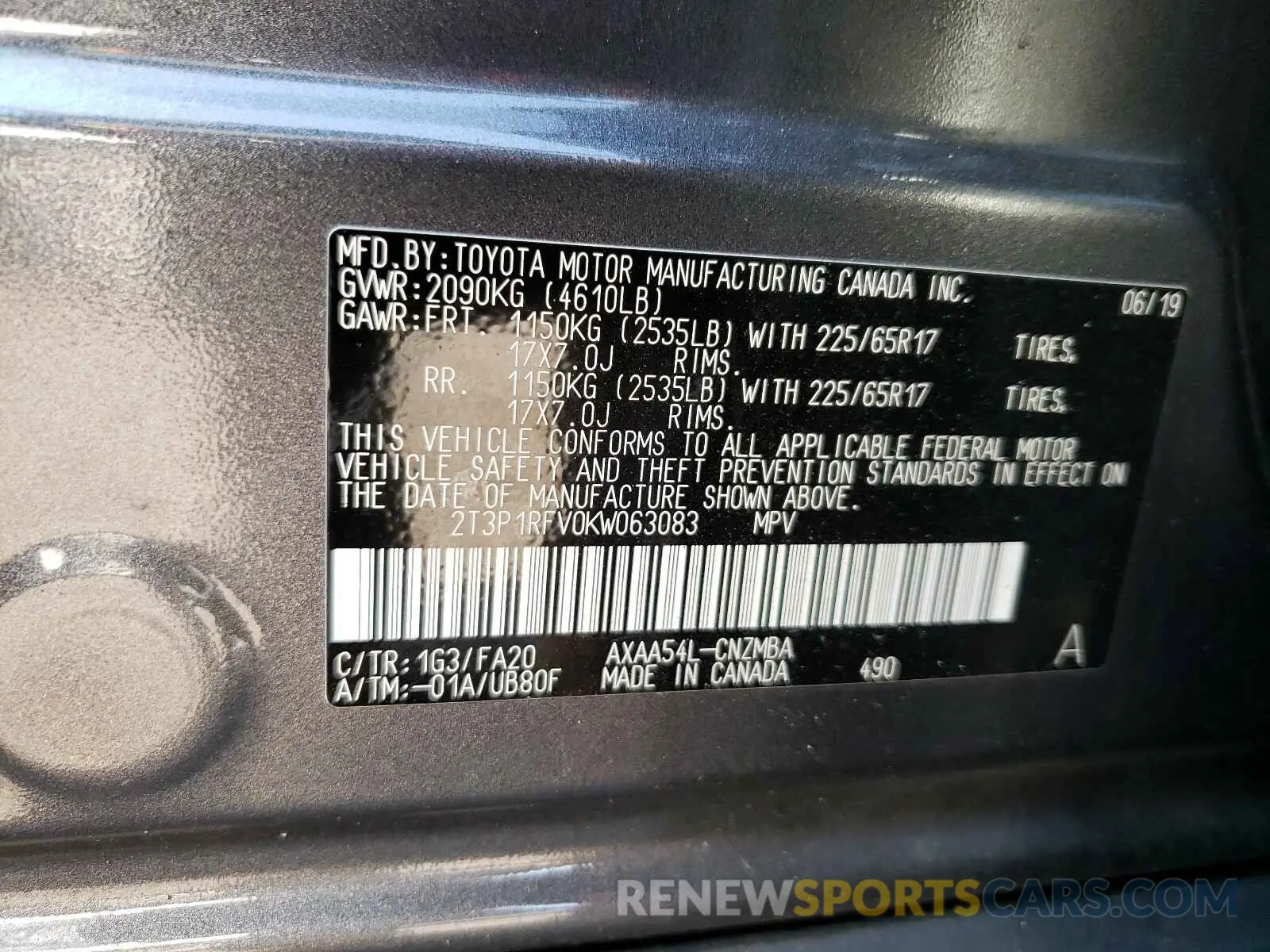 10 Photograph of a damaged car 2T3P1RFV0KW063083 TOYOTA RAV4 2019