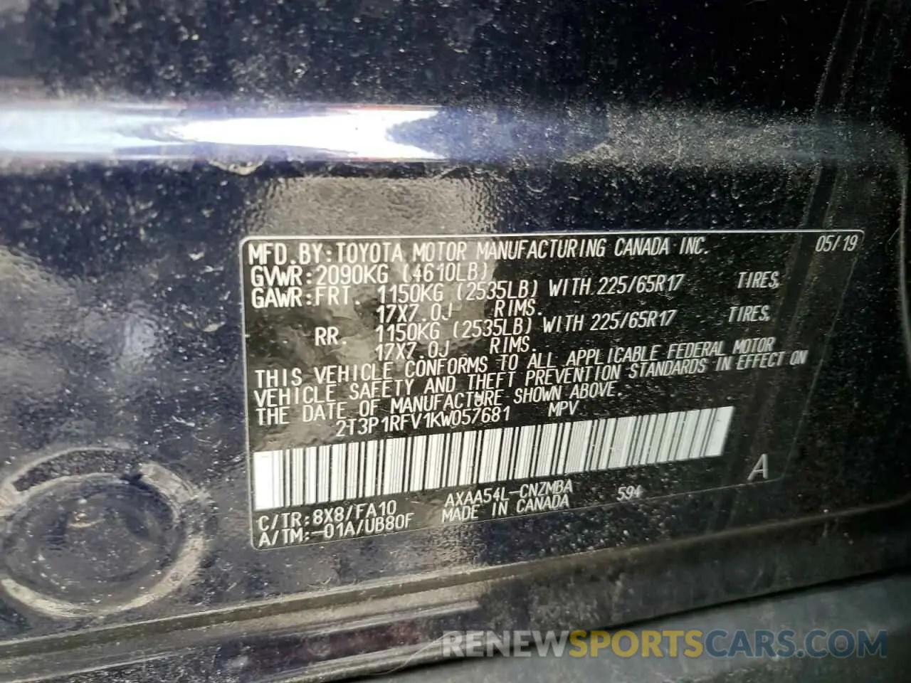 16 Photograph of a damaged car 2T3P1RFV1KW057681 TOYOTA RAV4 2019