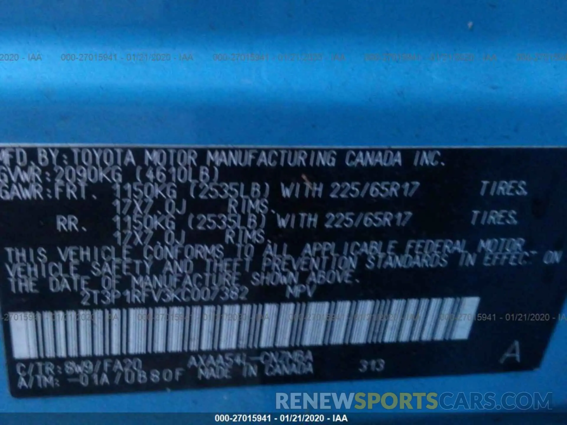 9 Photograph of a damaged car 2T3P1RFV3KC007382 TOYOTA RAV4 2019