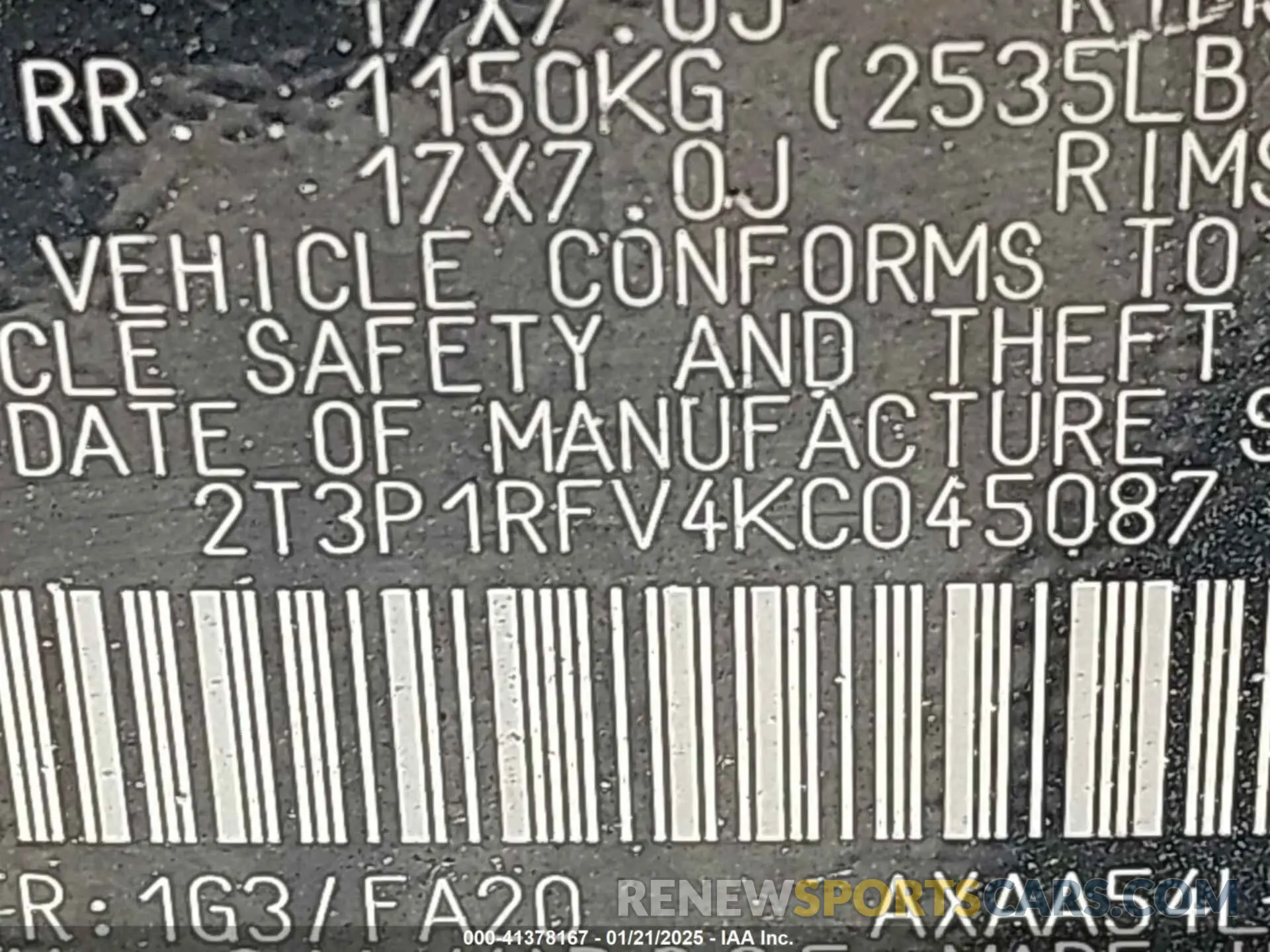 9 Photograph of a damaged car 2T3P1RFV4KC045087 TOYOTA RAV4 2019