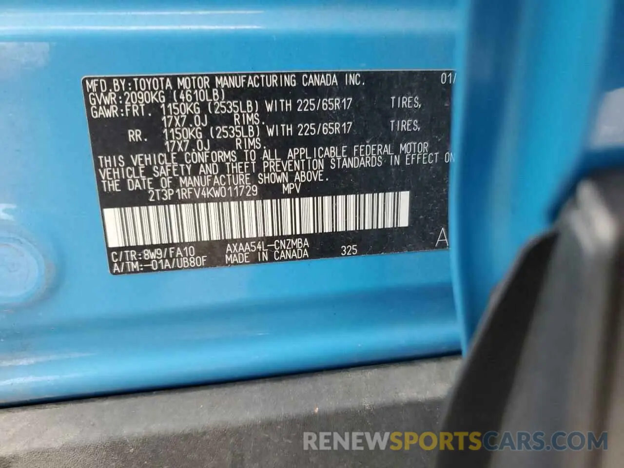 13 Фотография поврежденного автомобиля 2T3P1RFV4KW011729 TOYOTA RAV4 2019