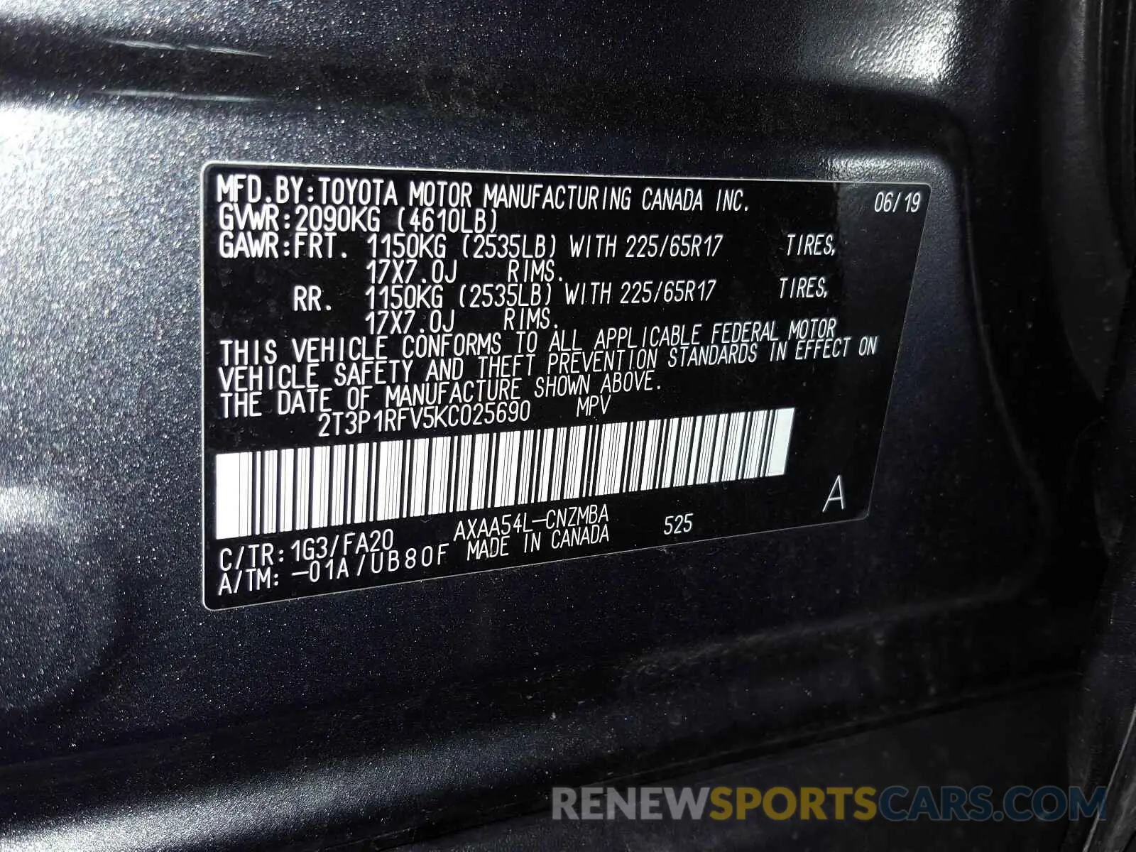 10 Photograph of a damaged car 2T3P1RFV5KC025690 TOYOTA RAV4 2019
