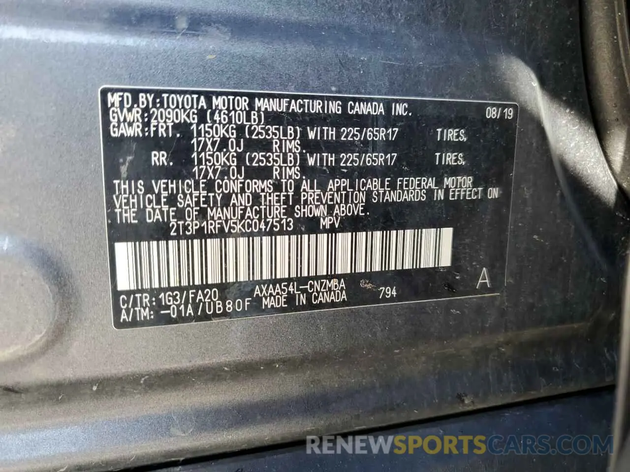 14 Фотография поврежденного автомобиля 2T3P1RFV5KC047513 TOYOTA RAV4 2019