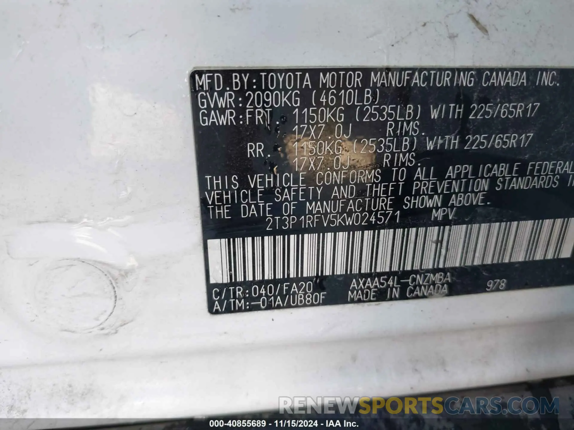9 Photograph of a damaged car 2T3P1RFV5KW024571 TOYOTA RAV4 2019