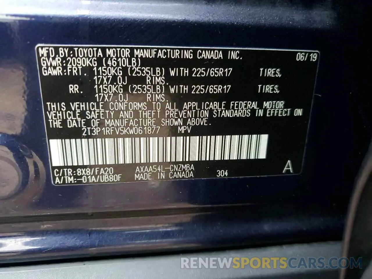 14 Фотография поврежденного автомобиля 2T3P1RFV5KW061877 TOYOTA RAV4 2019