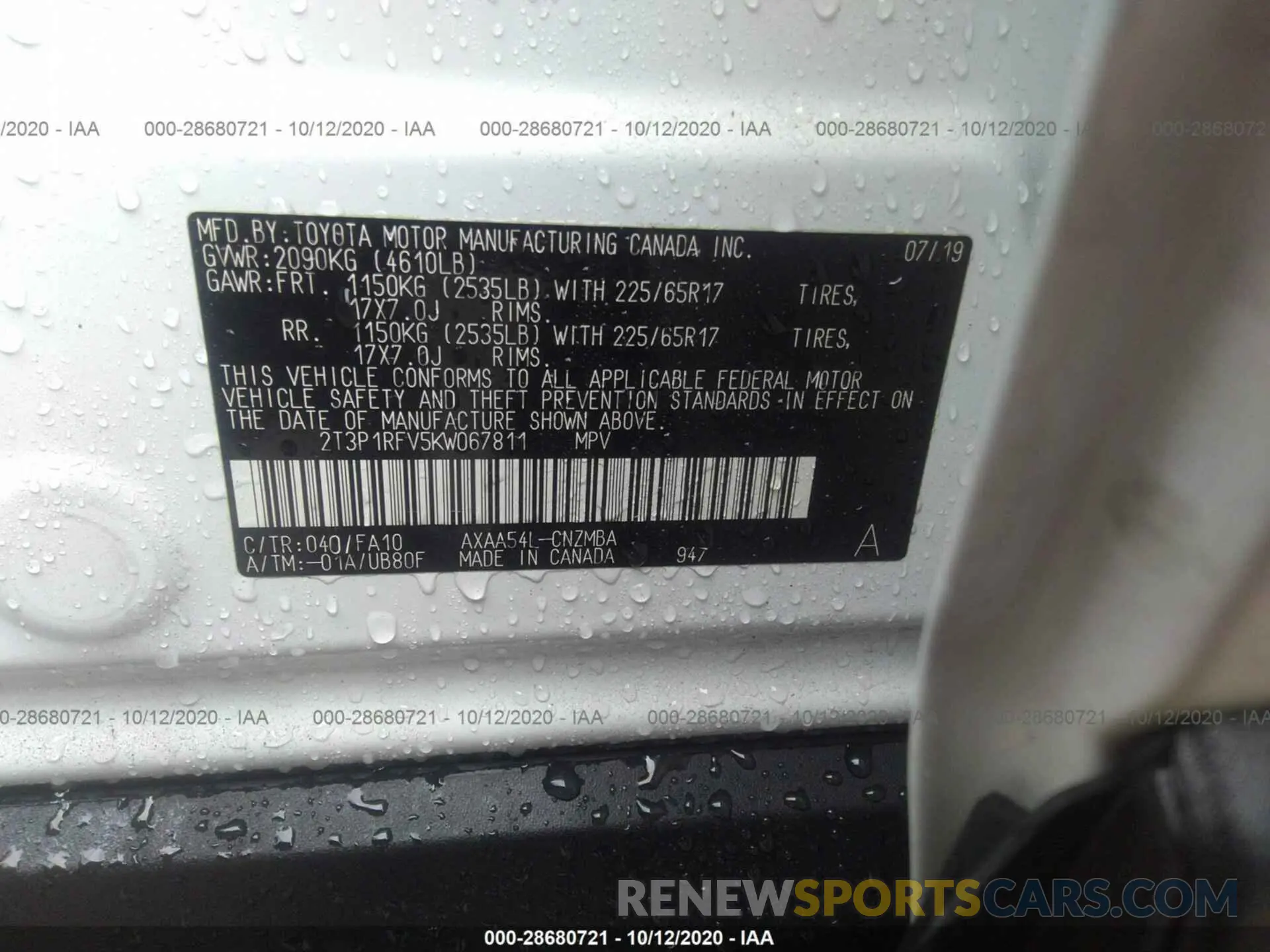 9 Photograph of a damaged car 2T3P1RFV5KW067811 TOYOTA RAV4 2019