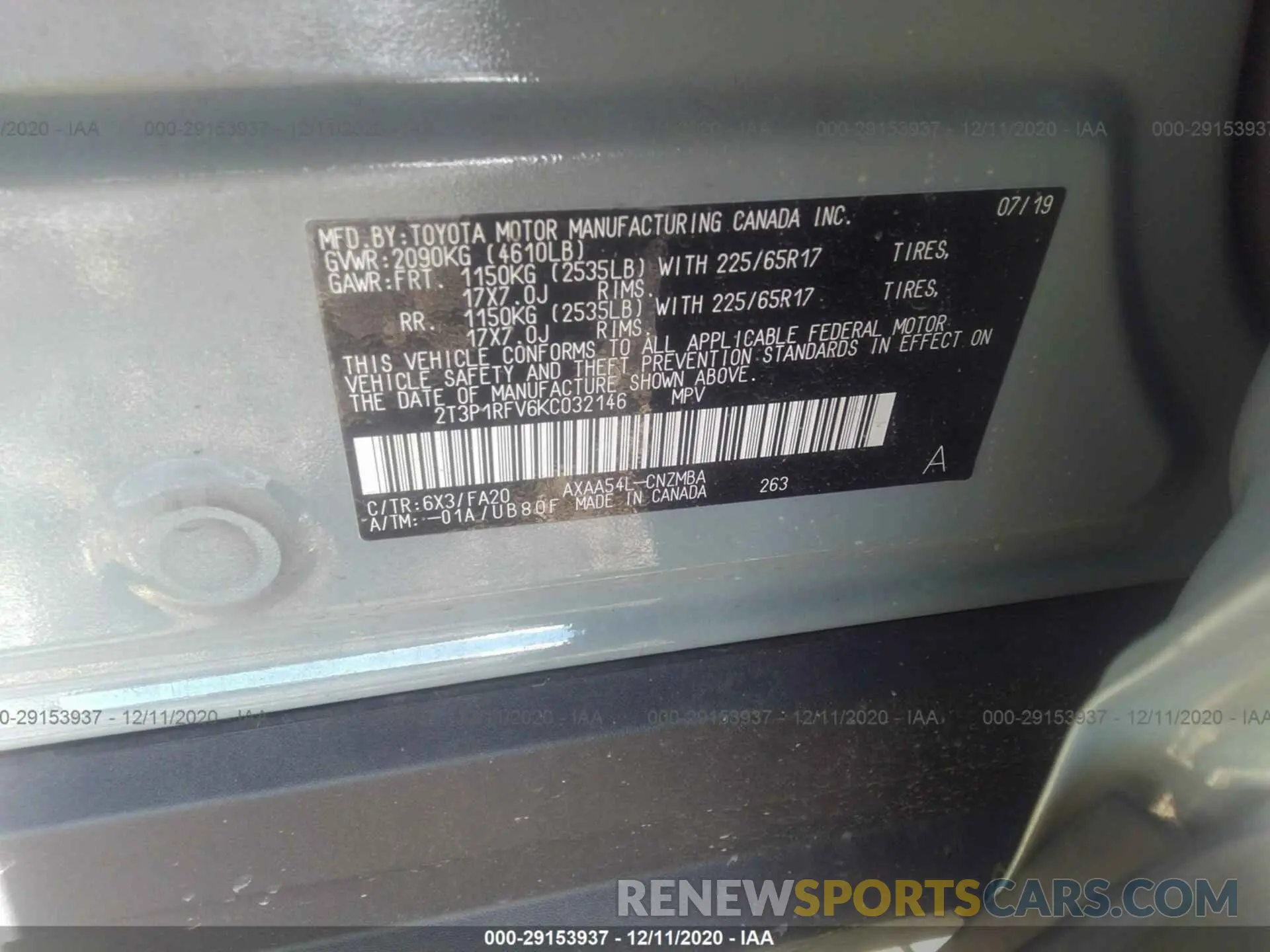 9 Фотография поврежденного автомобиля 2T3P1RFV6KC032146 TOYOTA RAV4 2019