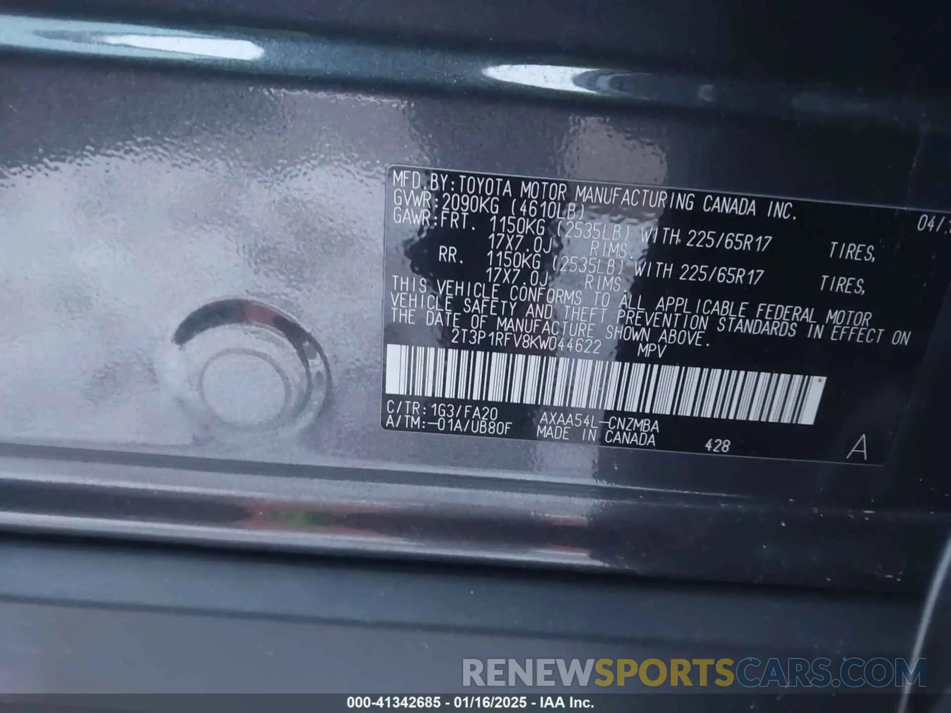 9 Фотография поврежденного автомобиля 2T3P1RFV8KW044622 TOYOTA RAV4 2019