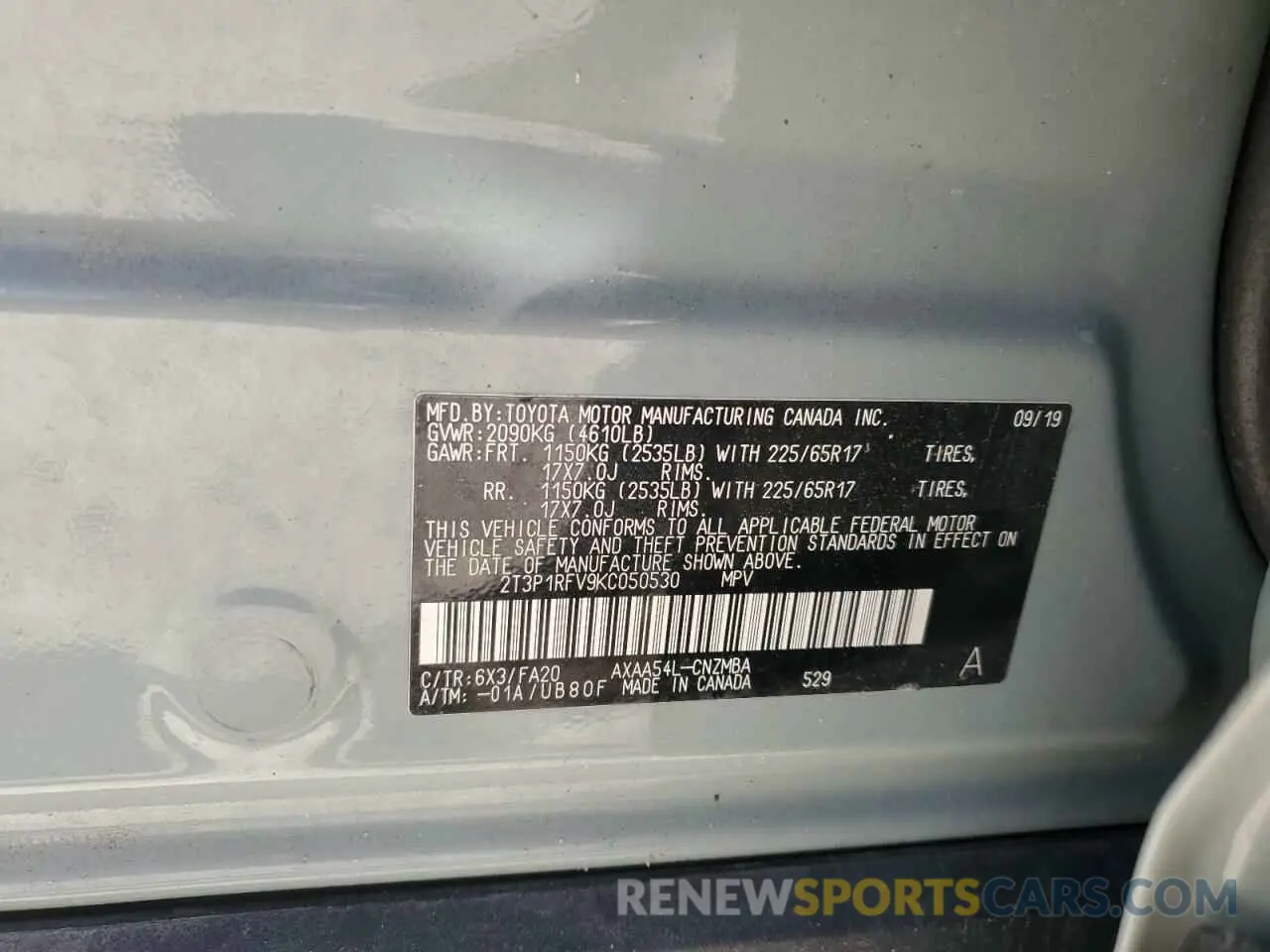 13 Photograph of a damaged car 2T3P1RFV9KC050530 TOYOTA RAV4 2019