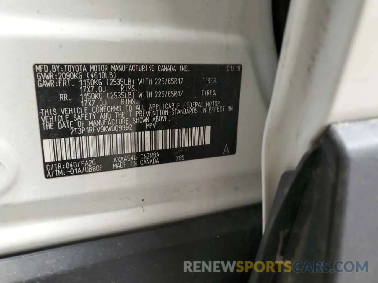 16 Photograph of a damaged car 2T3P1RFV9KW009992 TOYOTA RAV4 2019