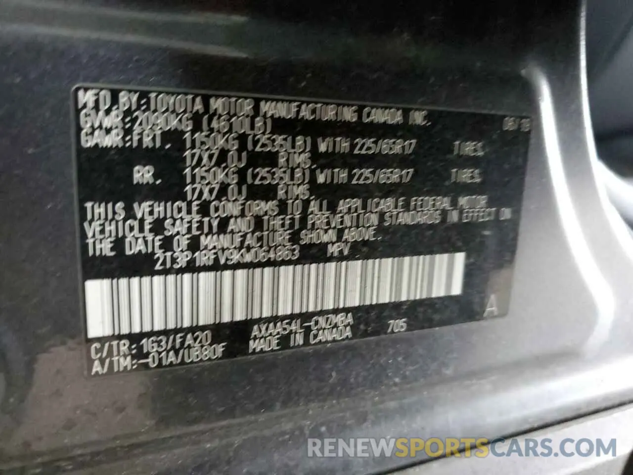 15 Photograph of a damaged car 2T3P1RFV9KW064863 TOYOTA RAV4 2019