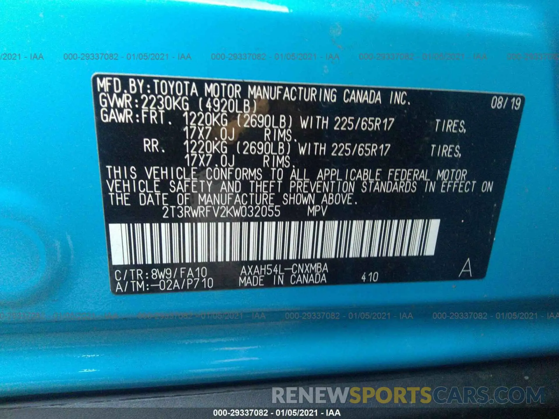 9 Photograph of a damaged car 2T3RWRFV2KW032055 TOYOTA RAV4 2019