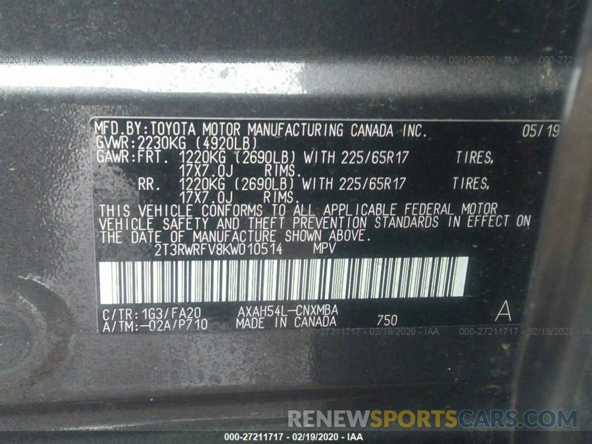 9 Photograph of a damaged car 2T3RWRFV8KW010514 TOYOTA RAV4 2019