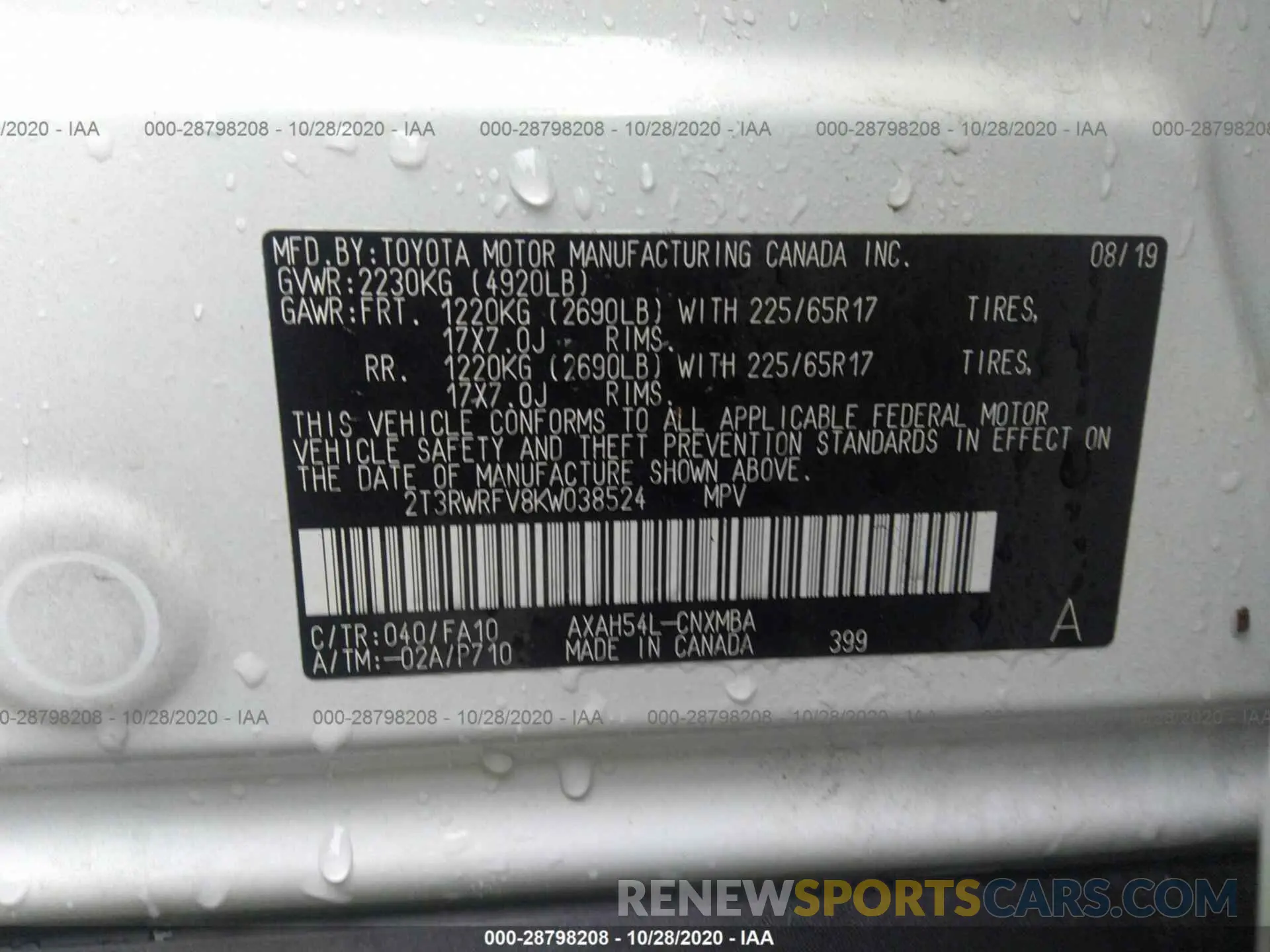 9 Photograph of a damaged car 2T3RWRFV8KW038524 TOYOTA RAV4 2019