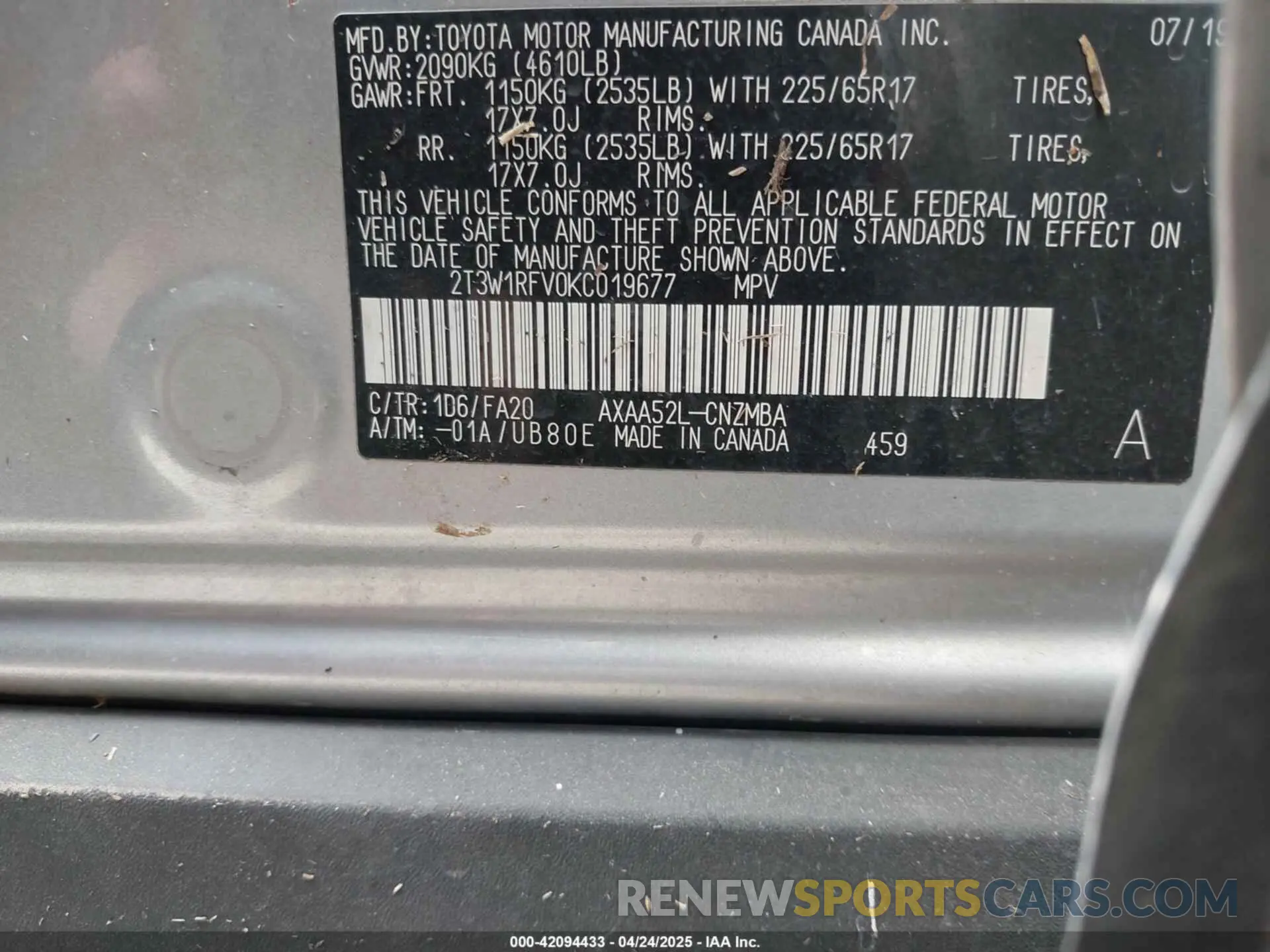 9 Фотография поврежденного автомобиля 2T3W1RFV0KC019677 TOYOTA RAV4 2019