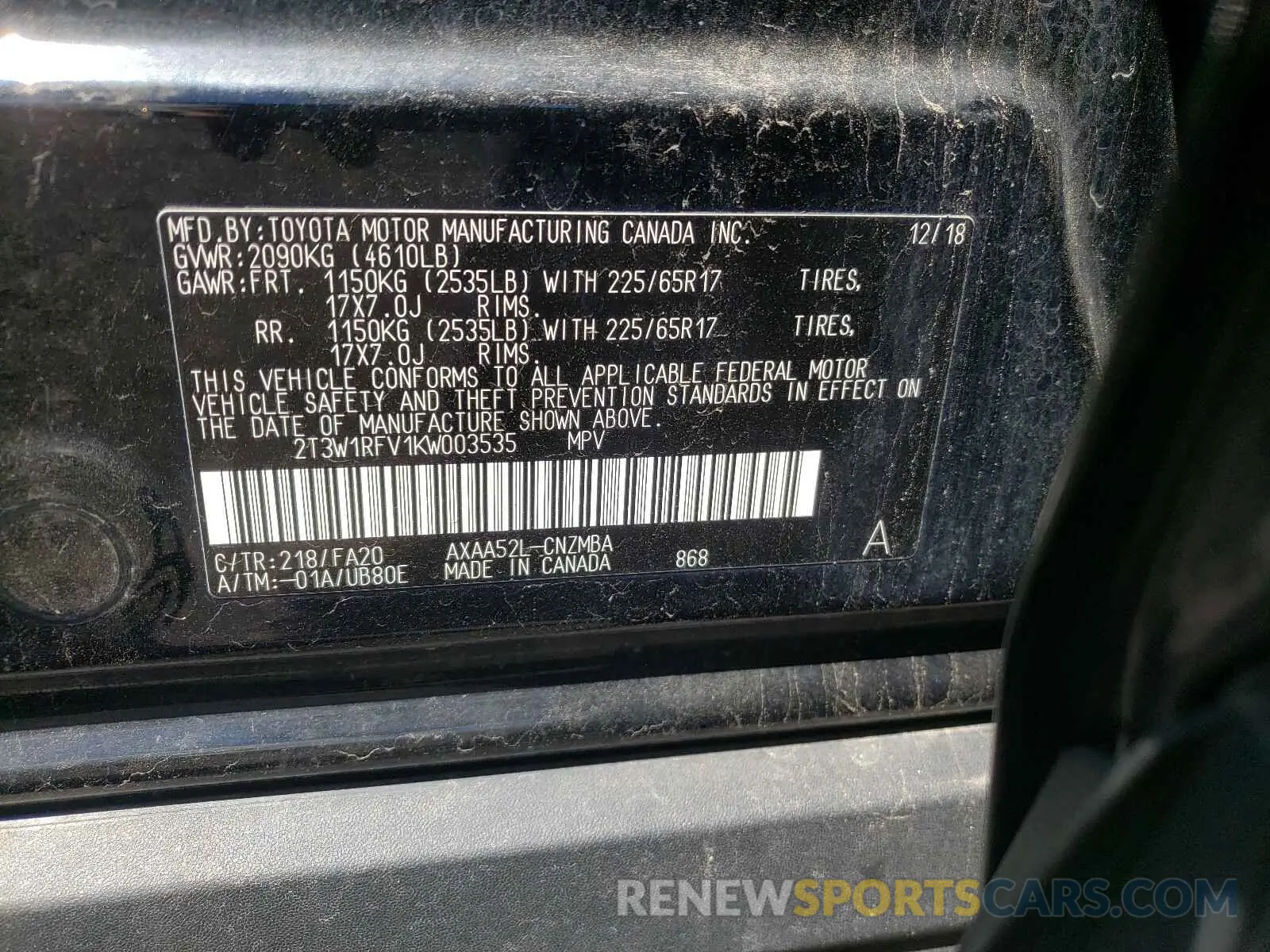 10 Фотография поврежденного автомобиля 2T3W1RFV1KW003535 TOYOTA RAV4 2019