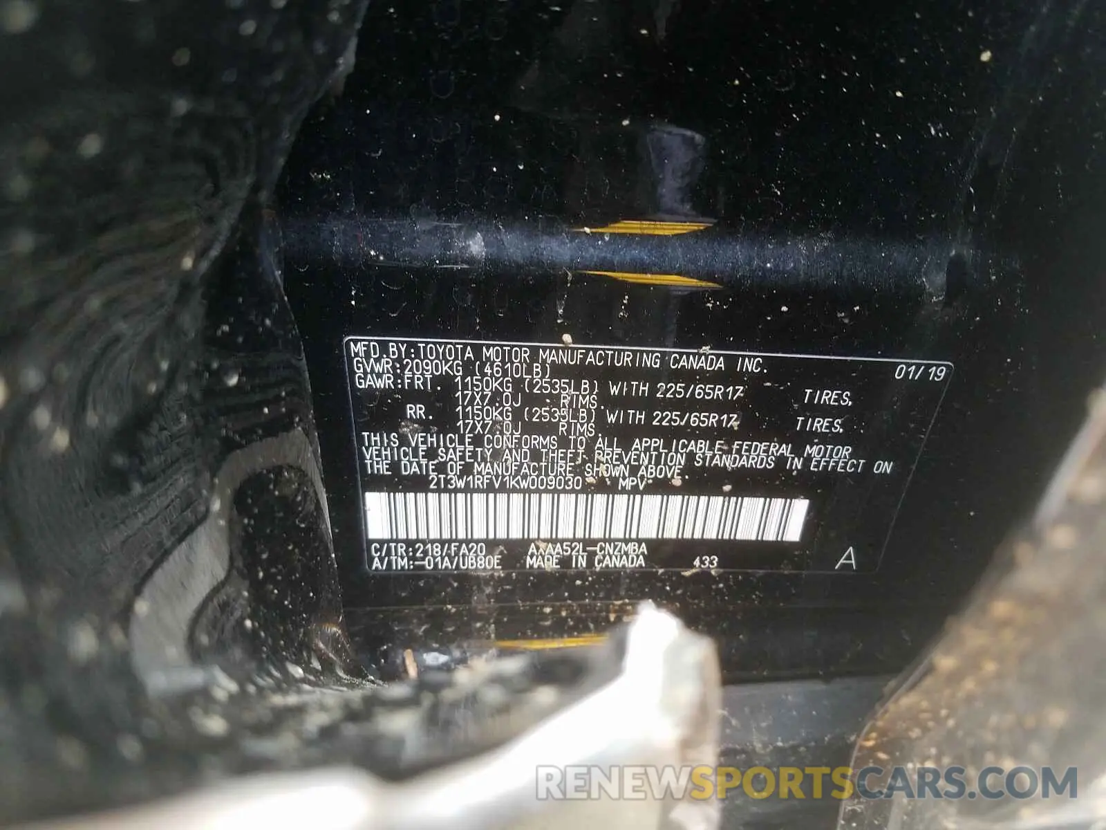 10 Photograph of a damaged car 2T3W1RFV1KW009030 TOYOTA RAV4 2019