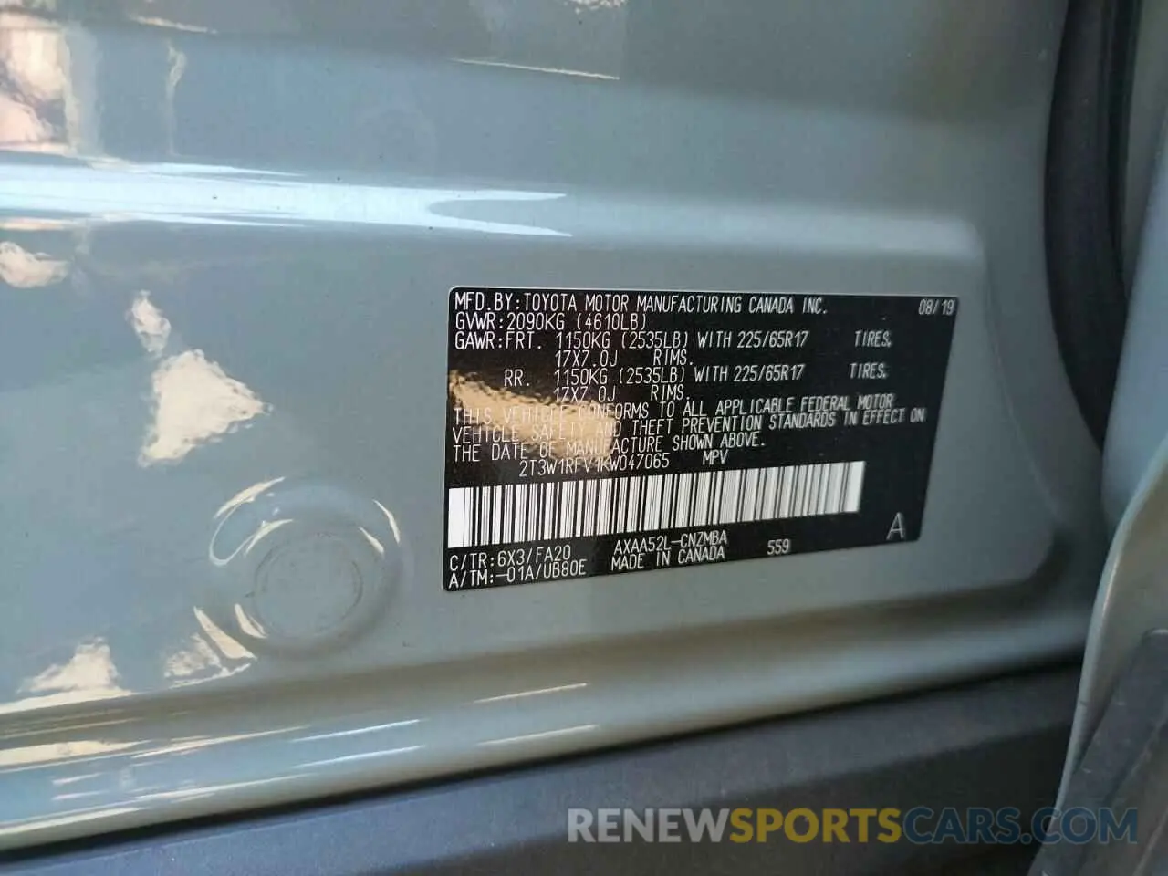 10 Фотография поврежденного автомобиля 2T3W1RFV1KW047065 TOYOTA RAV4 2019