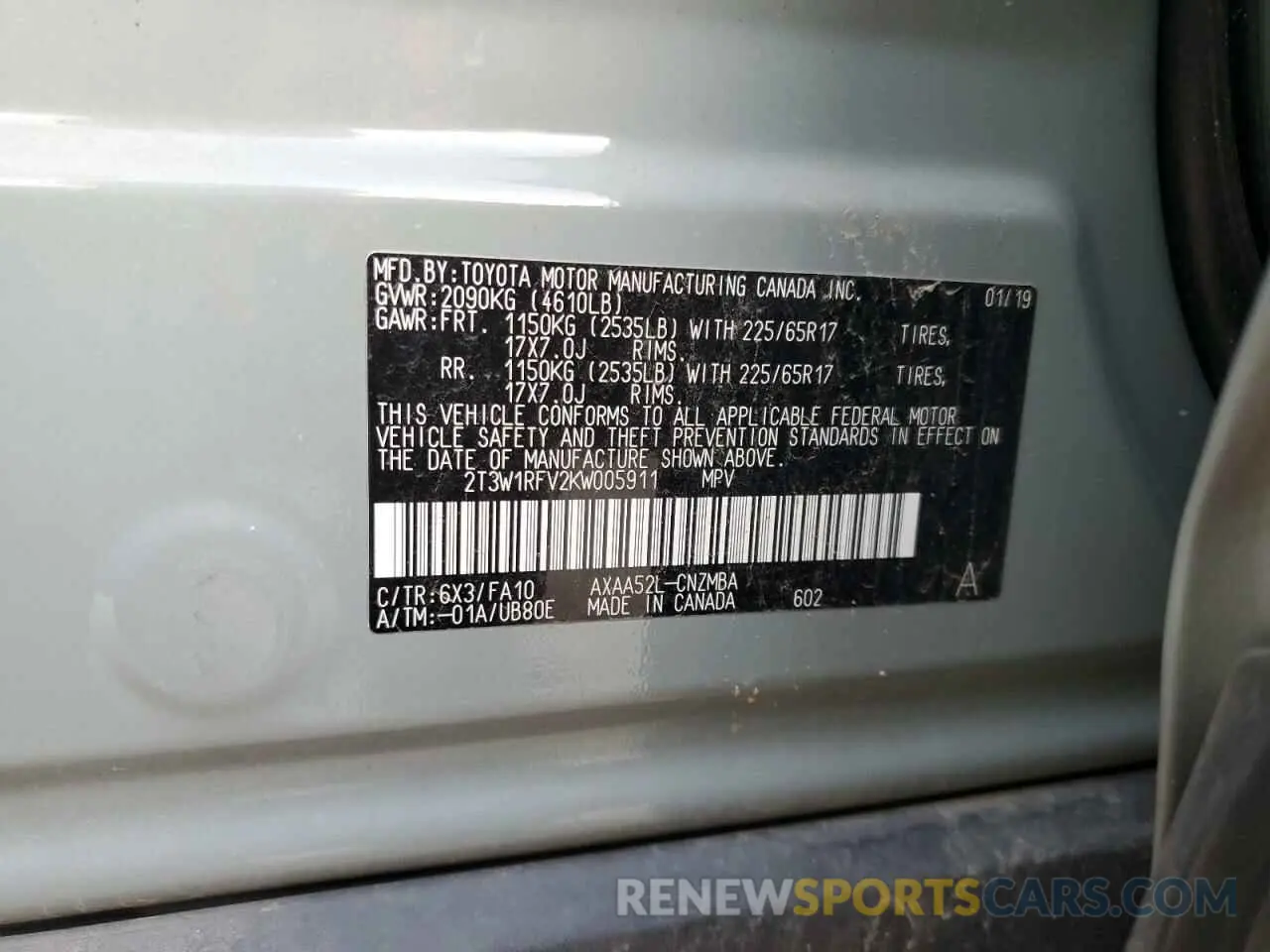13 Photograph of a damaged car 2T3W1RFV2KW005911 TOYOTA RAV4 2019