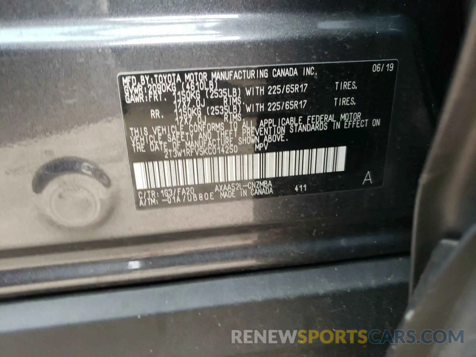10 Photograph of a damaged car 2T3W1RFV5KC014250 TOYOTA RAV4 2019