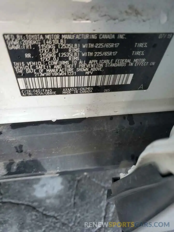 13 Photograph of a damaged car 2T3W1RFV6KW041231 TOYOTA RAV4 2019