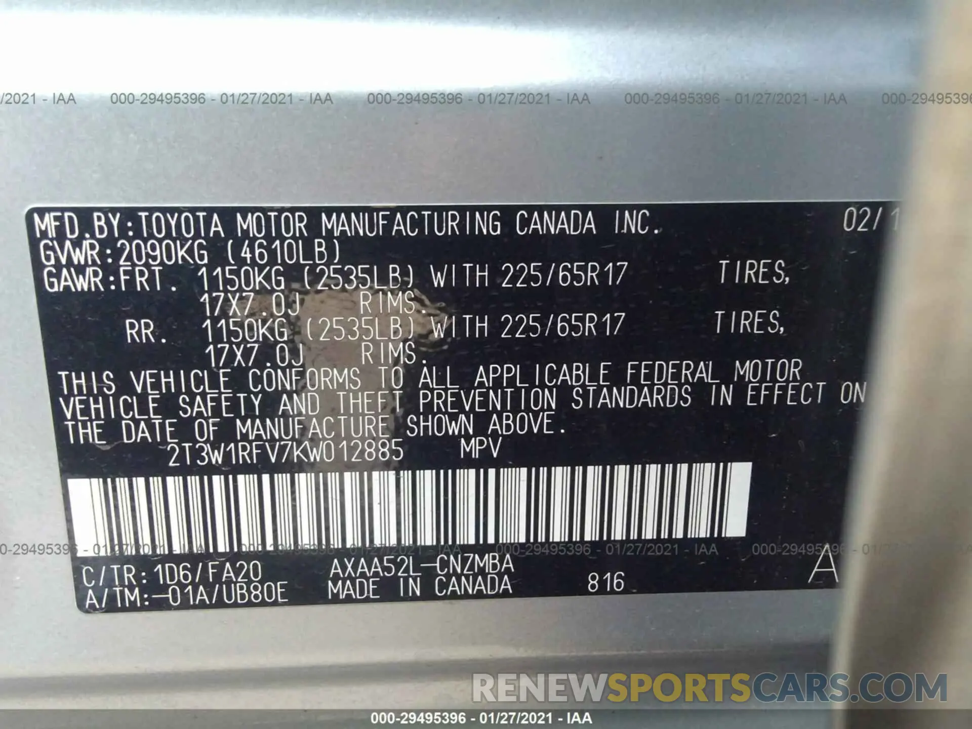 9 Photograph of a damaged car 2T3W1RFV7KW012885 TOYOTA RAV4 2019