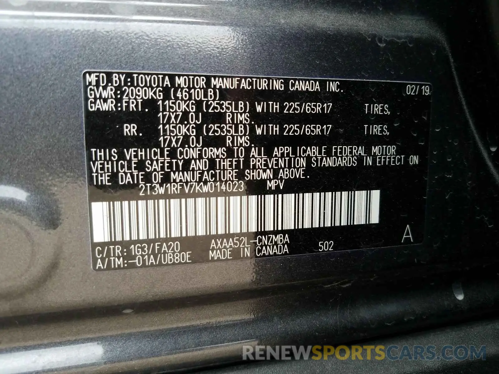10 Photograph of a damaged car 2T3W1RFV7KW014023 TOYOTA RAV4 2019