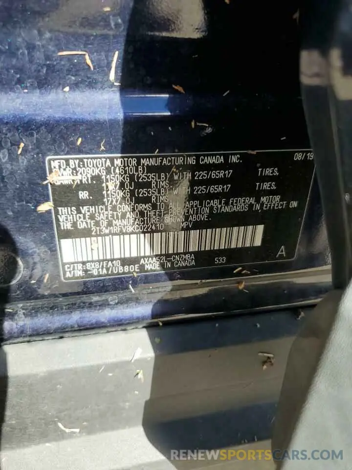 14 Photograph of a damaged car 2T3W1RFV8KC022410 TOYOTA RAV4 2019