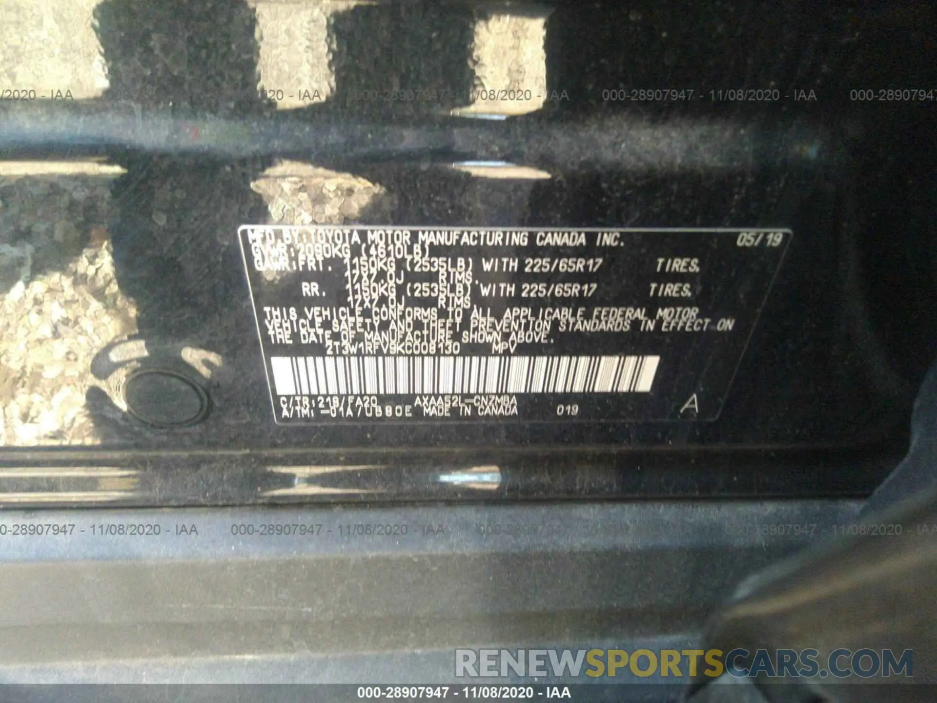 9 Фотография поврежденного автомобиля 2T3W1RFV9KC008130 TOYOTA RAV4 2019