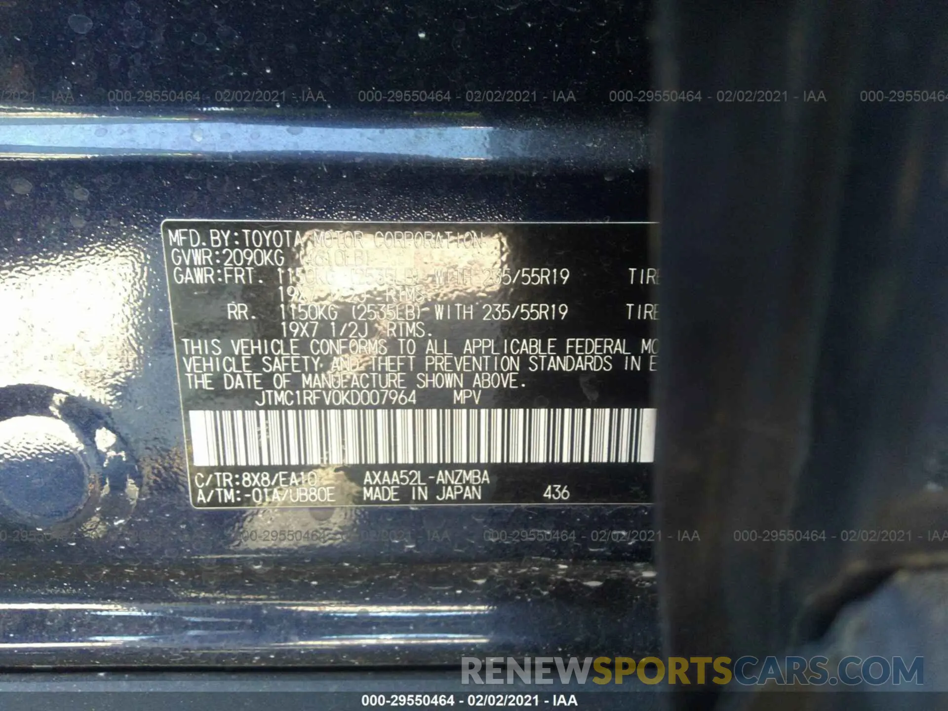 9 Photograph of a damaged car JTMC1RFV0KD007964 TOYOTA RAV4 2019