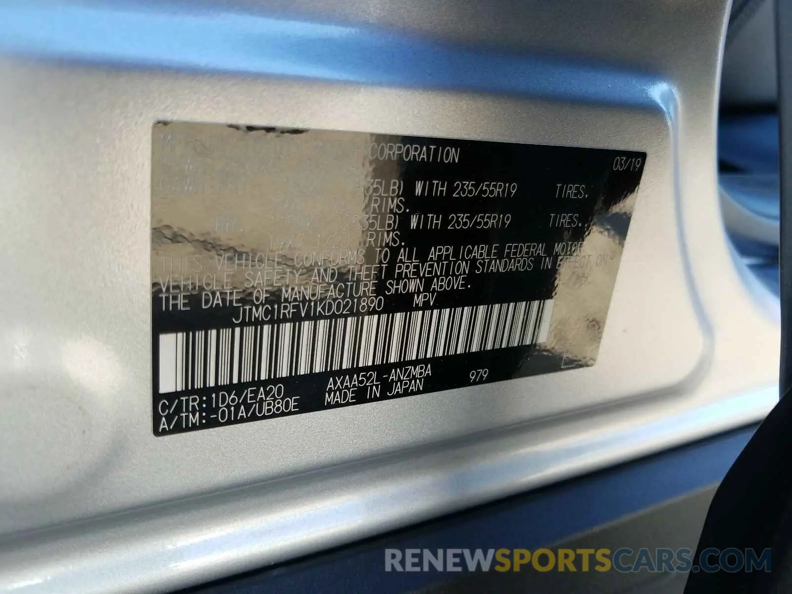 10 Photograph of a damaged car JTMC1RFV1KD021890 TOYOTA RAV4 2019