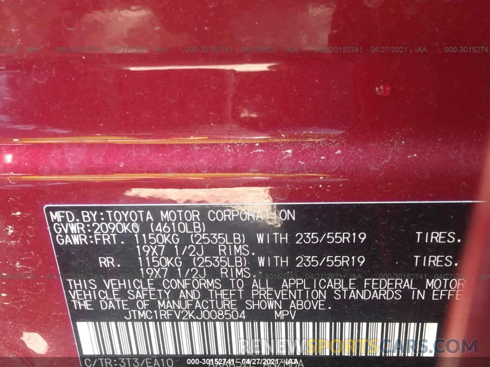 9 Photograph of a damaged car JTMC1RFV2KJ008504 TOYOTA RAV4 2019