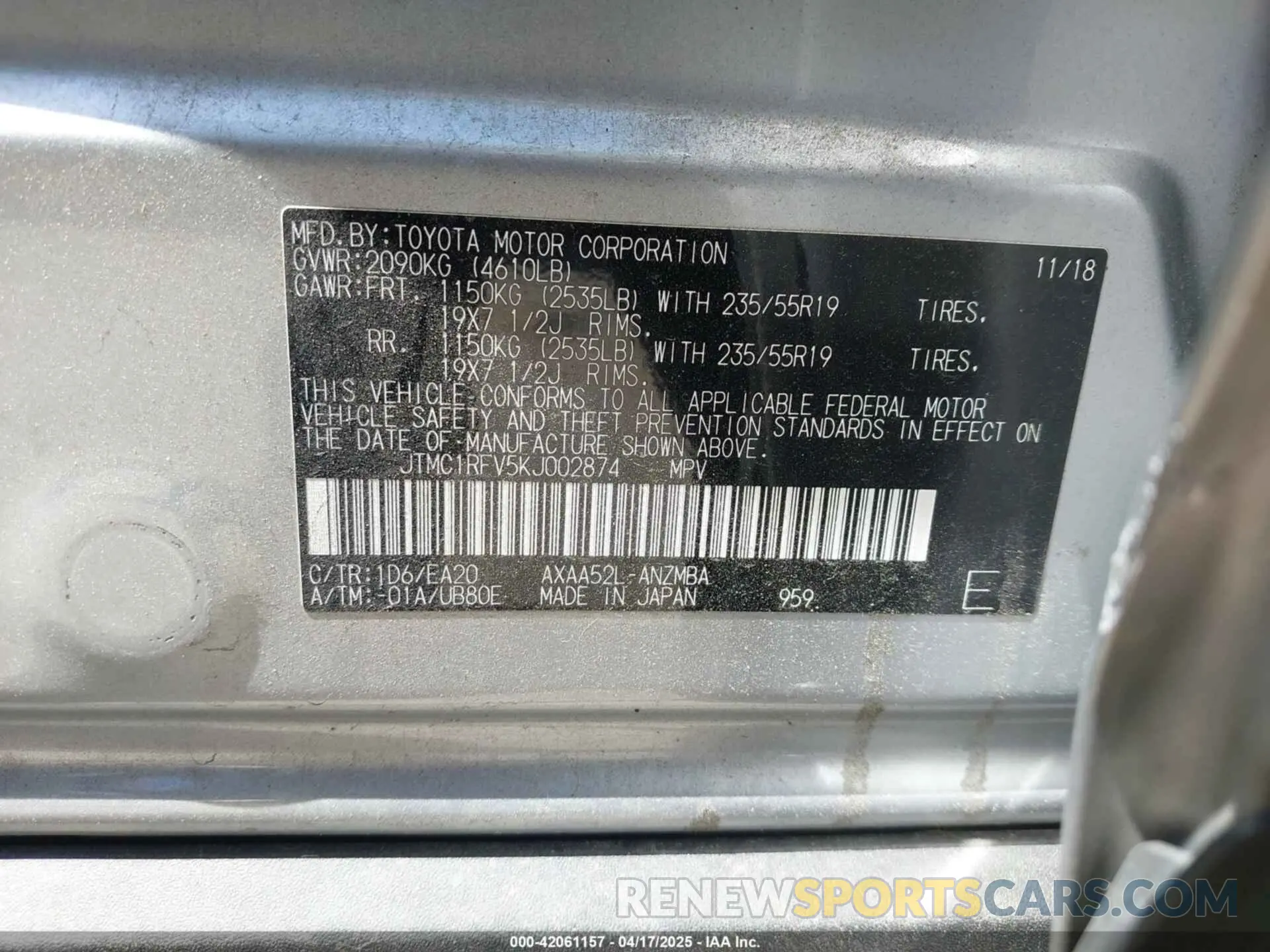 9 Photograph of a damaged car JTMC1RFV5KJ002874 TOYOTA RAV4 2019