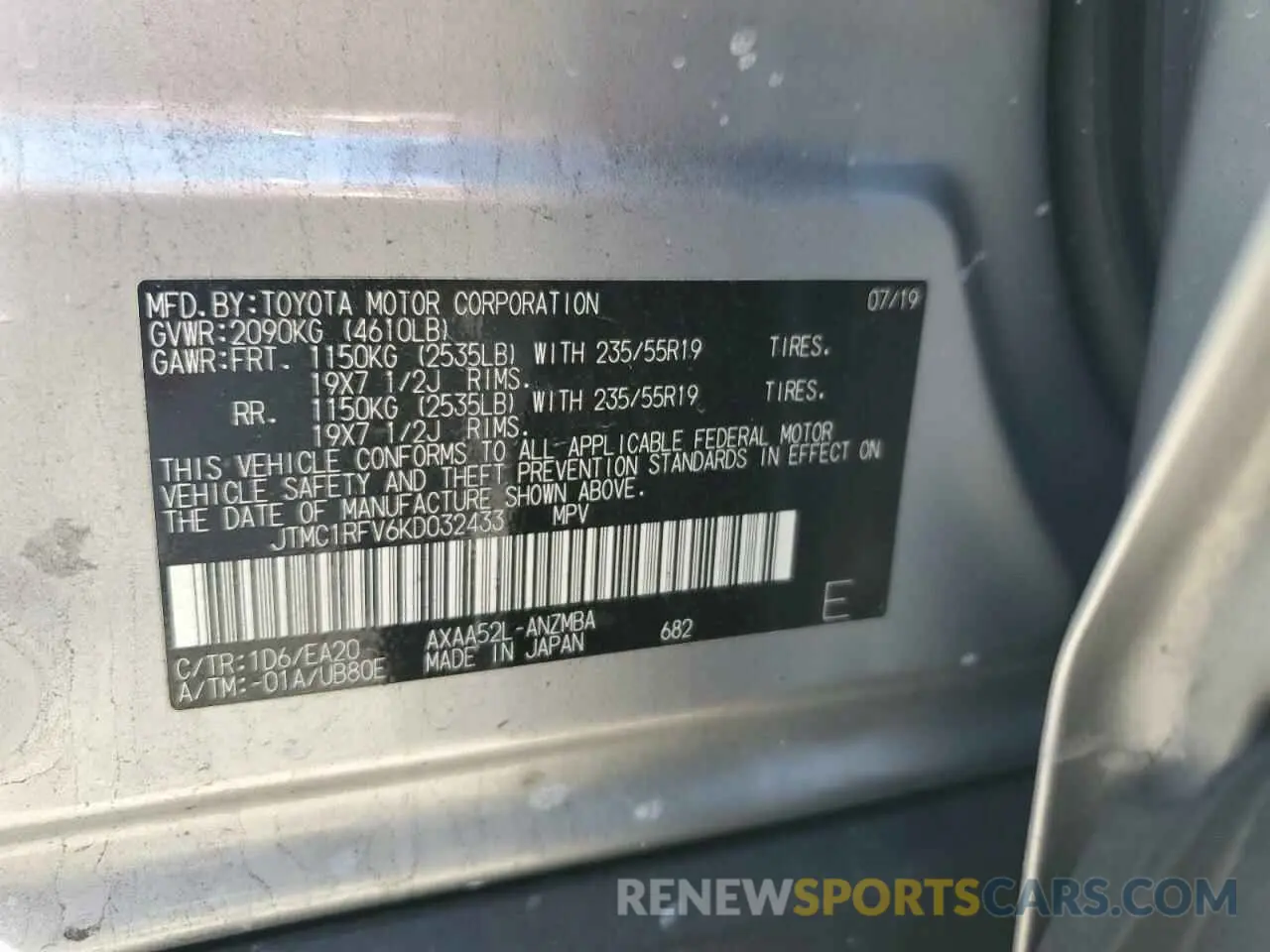 14 Фотография поврежденного автомобиля JTMC1RFV6KD032433 TOYOTA RAV4 2019