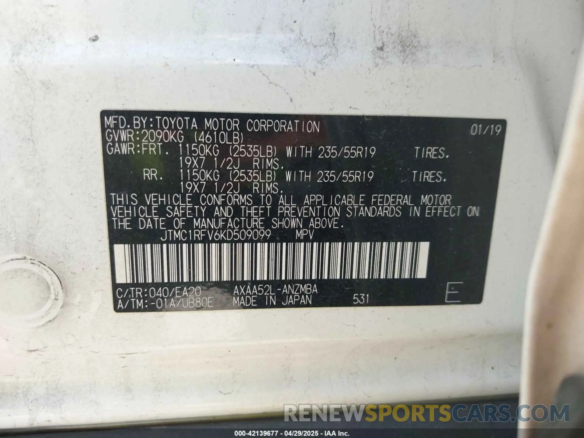 9 Photograph of a damaged car JTMC1RFV6KD509099 TOYOTA RAV4 2019